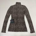 NORMA KAMALI Front Zip Slim Fit Turtle Top Women's Sz XS/34 Chocolate Plaid Tweed