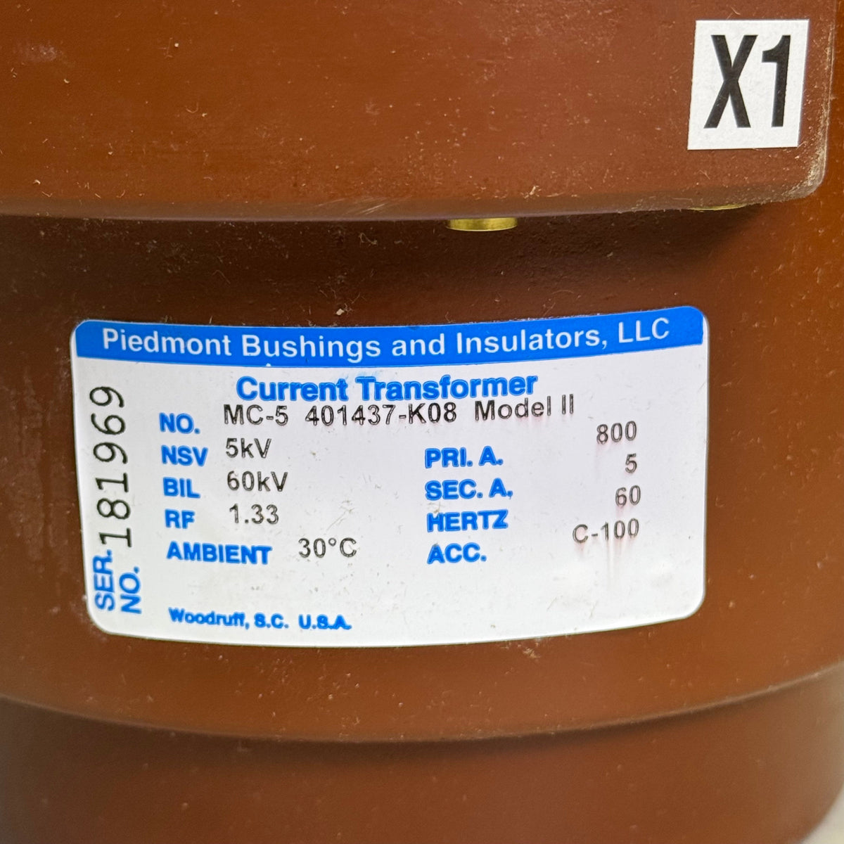 PIEDMONT Current Transformer Sz 4.5" H x 5.5" D, Brown MC-5 401437-K08 Model ll
