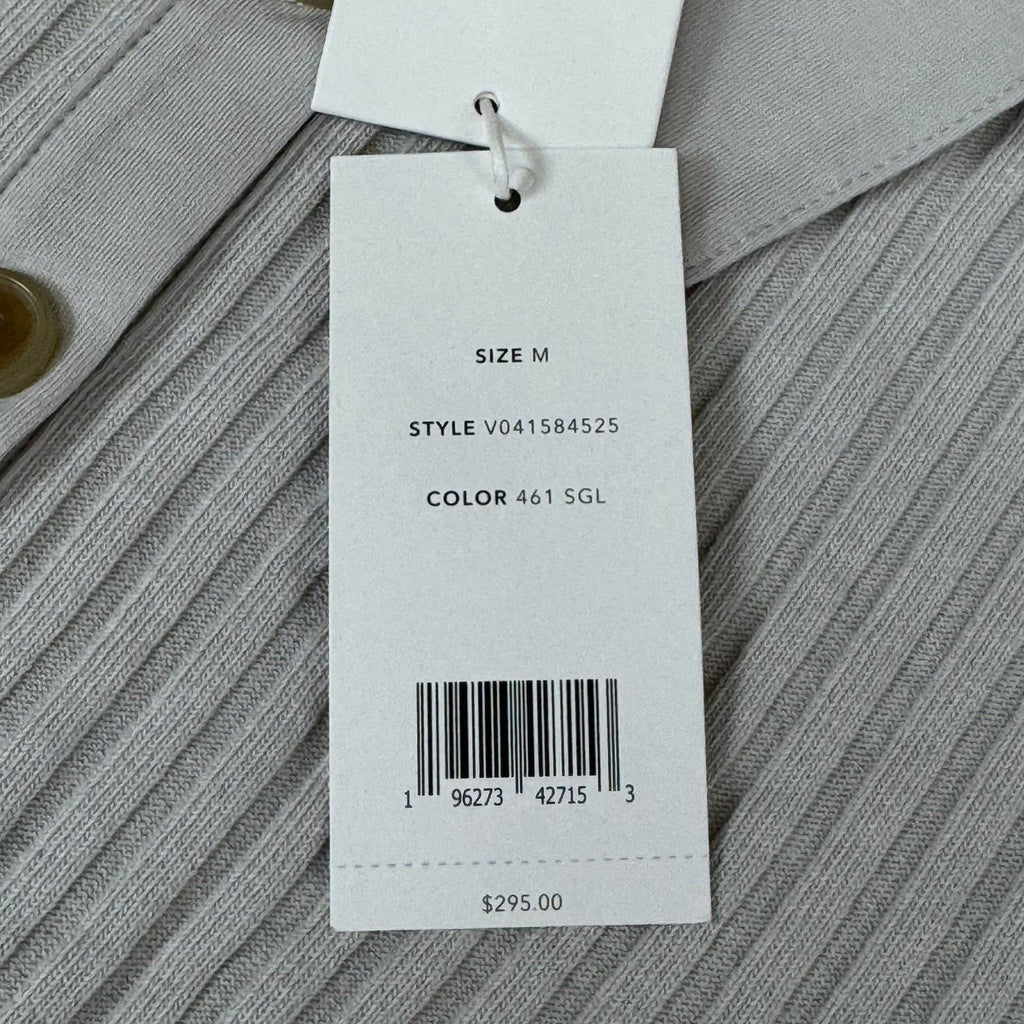 VINCE Ribbed Cotton-Blend Polo Dress 4 Button Women's Sz M Salt Glass V041584525