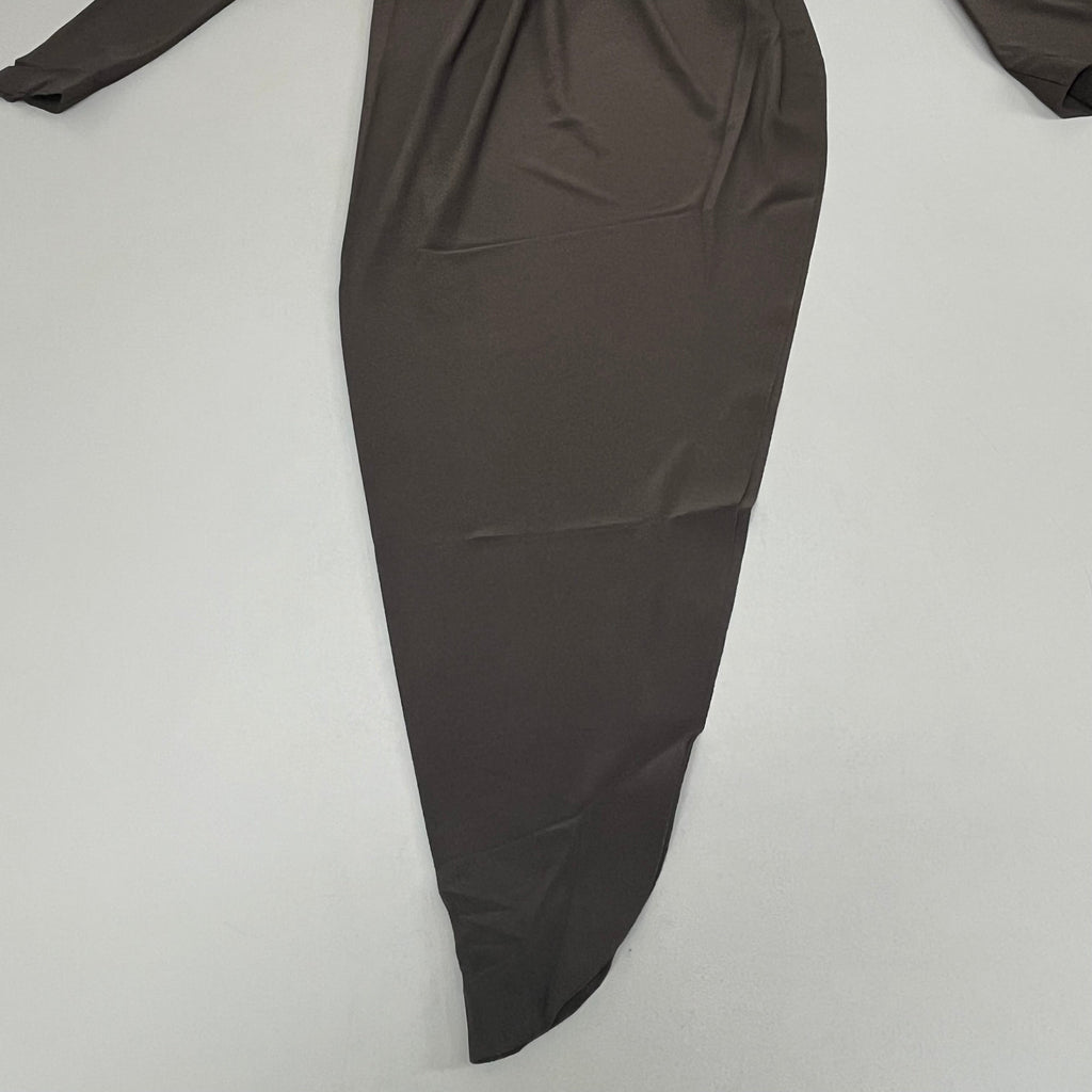 NORMA KAMALI Turtle Neck Ruched Side Drape Gown Unlined Women's S/36 Chocolate