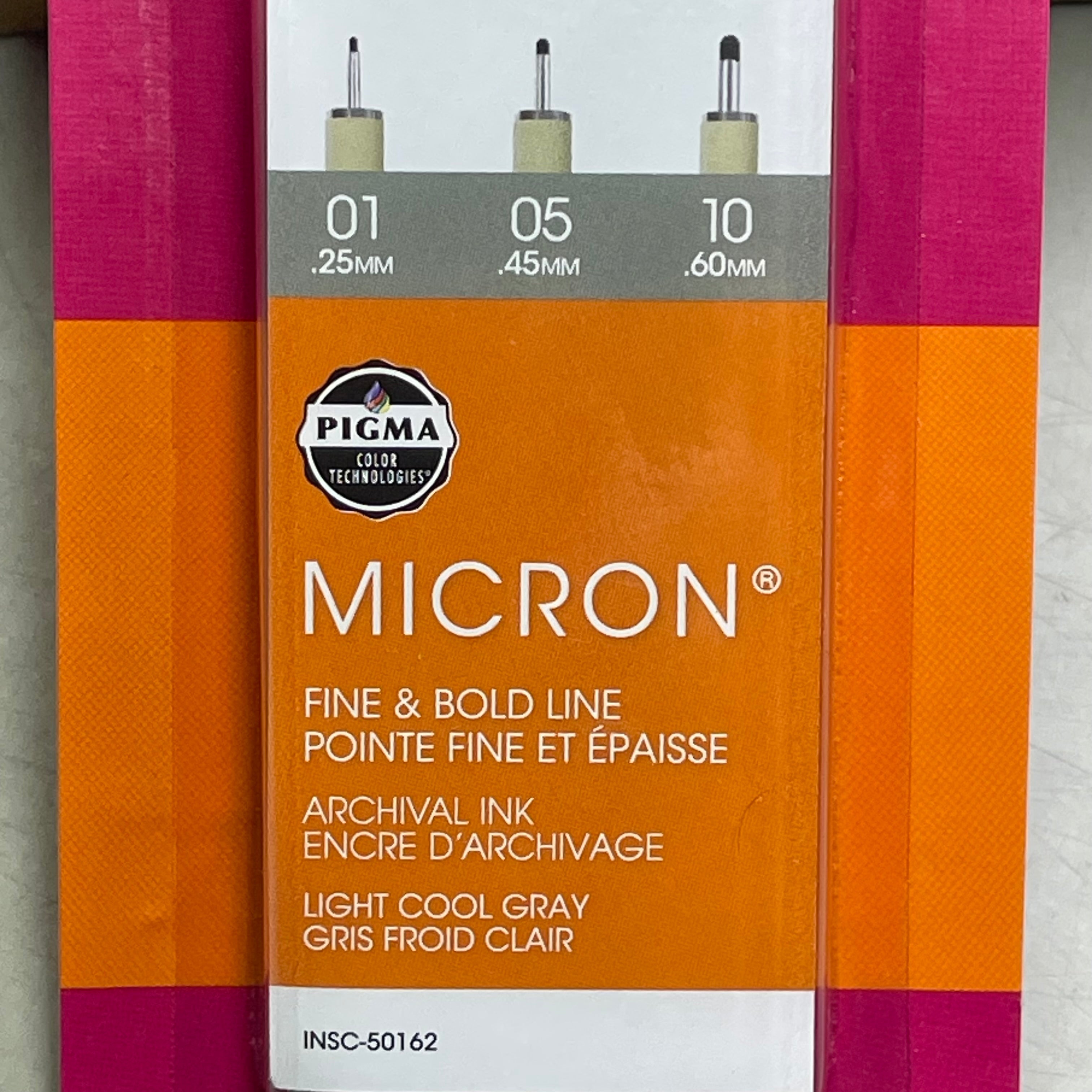 SAKURA (3-Pack) Pigma Micron Pens 0.25mm, 0.45mm, 0.60mm Light Cool Gray 37903