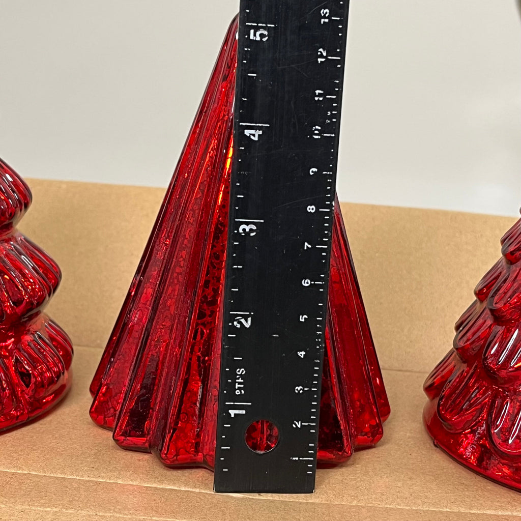 (Set of 3) Box Of Red Mercury Glass Lighted Christmas Trees