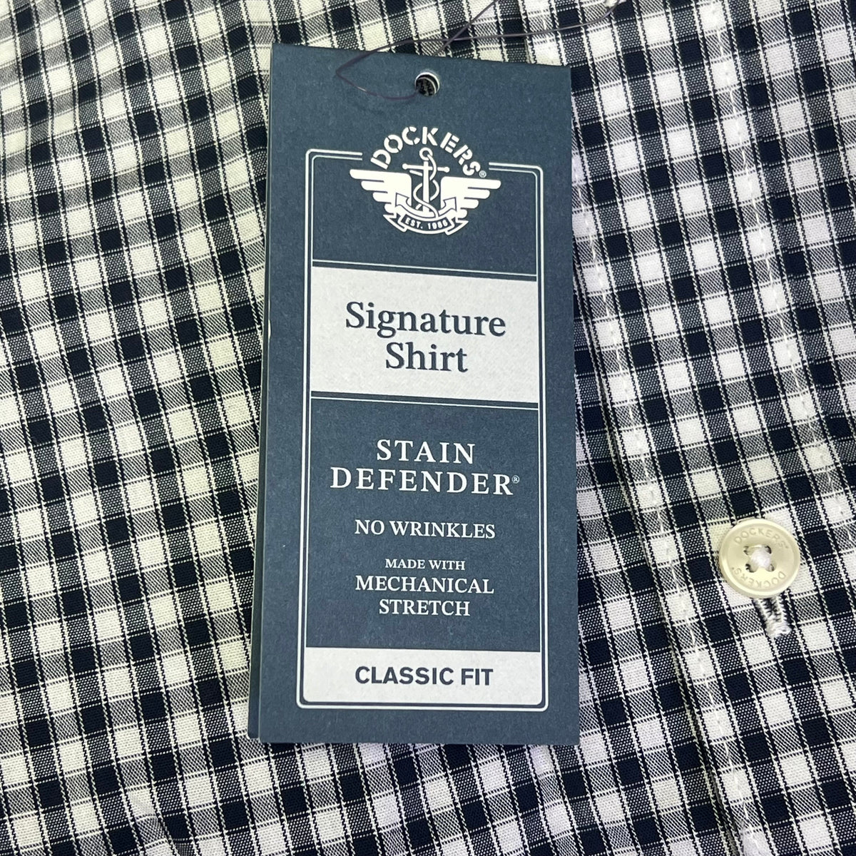 DOCKERS Signature Stain Defender Button Up Shirt Men's Sz XL Navy Blue A42520010