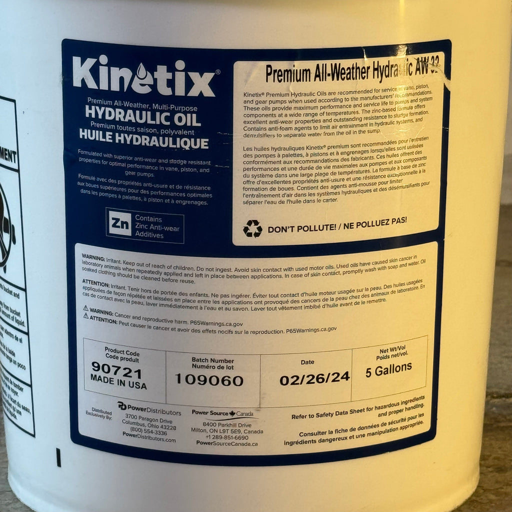 KINETIX Hydraulic Oil 5 Gallons White 90721