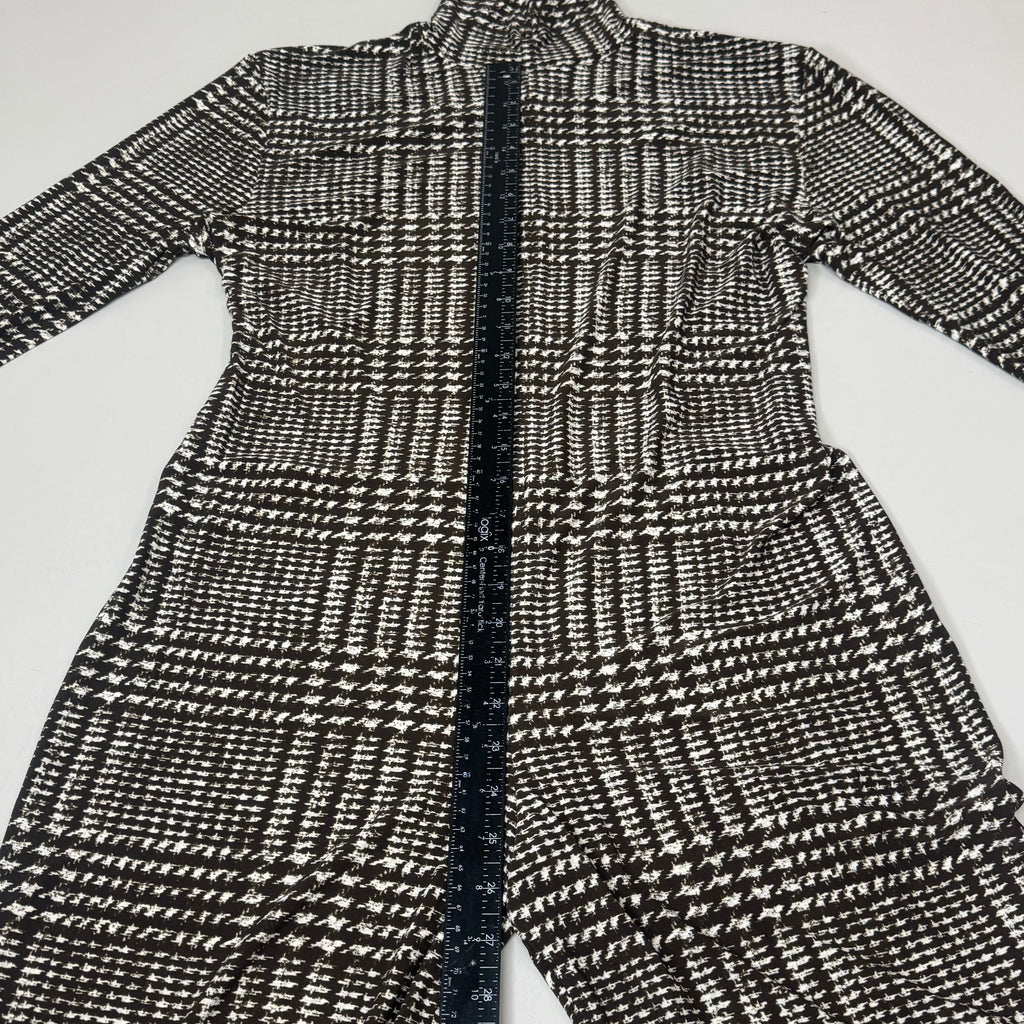 NORMA KAMALI Sleeve Open Back Catsuit Footsie Women's Sz XL/42 Chocolate Plaid