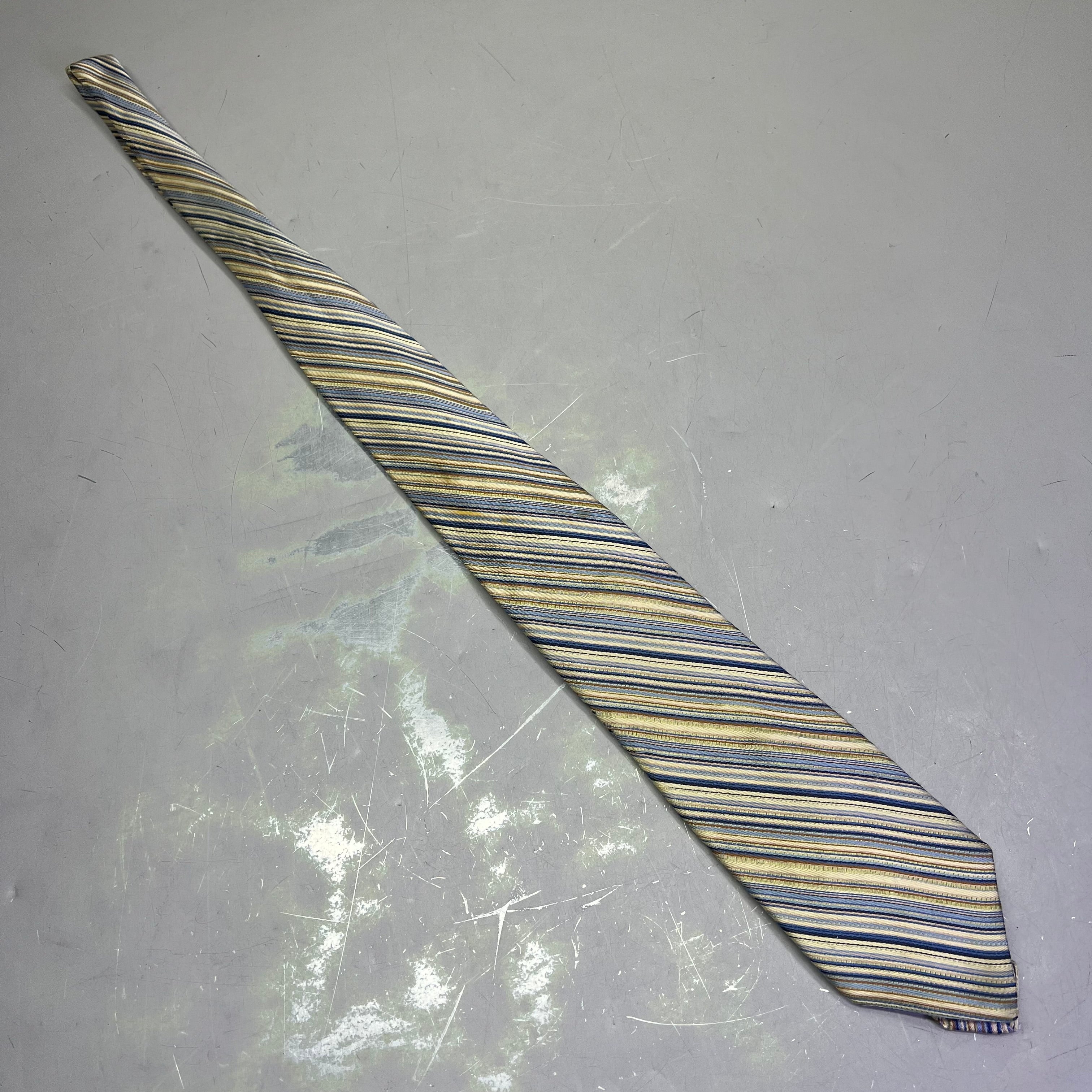 PRONTO UOMO 100% Silk Stripe Pattern Design Tie 60" Yellow/Blue (Pre-Owned)