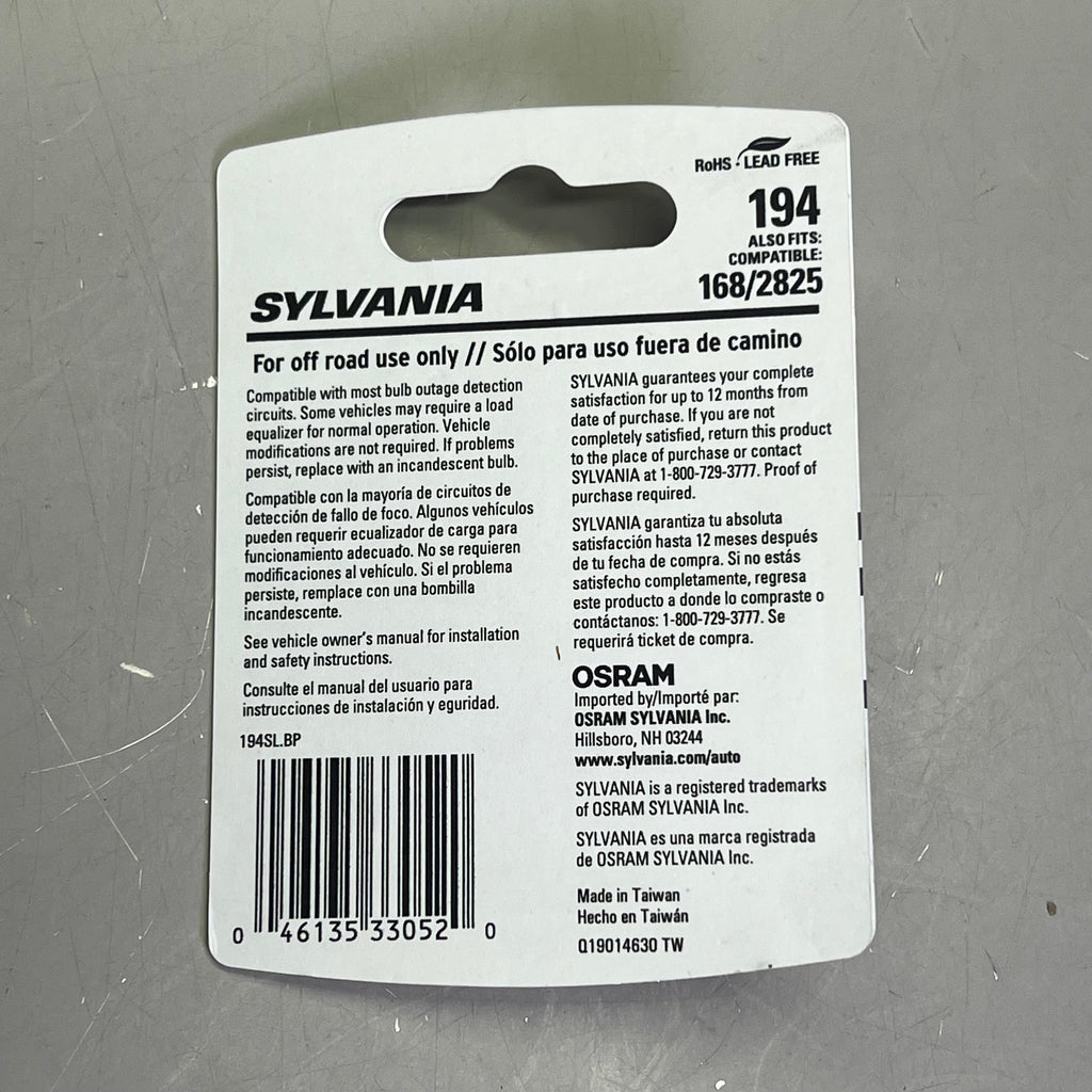 SYLVANIA (2 PACK) SYL LED Mini Bulb Easy Install 12.8V Cool White 194SL.BP