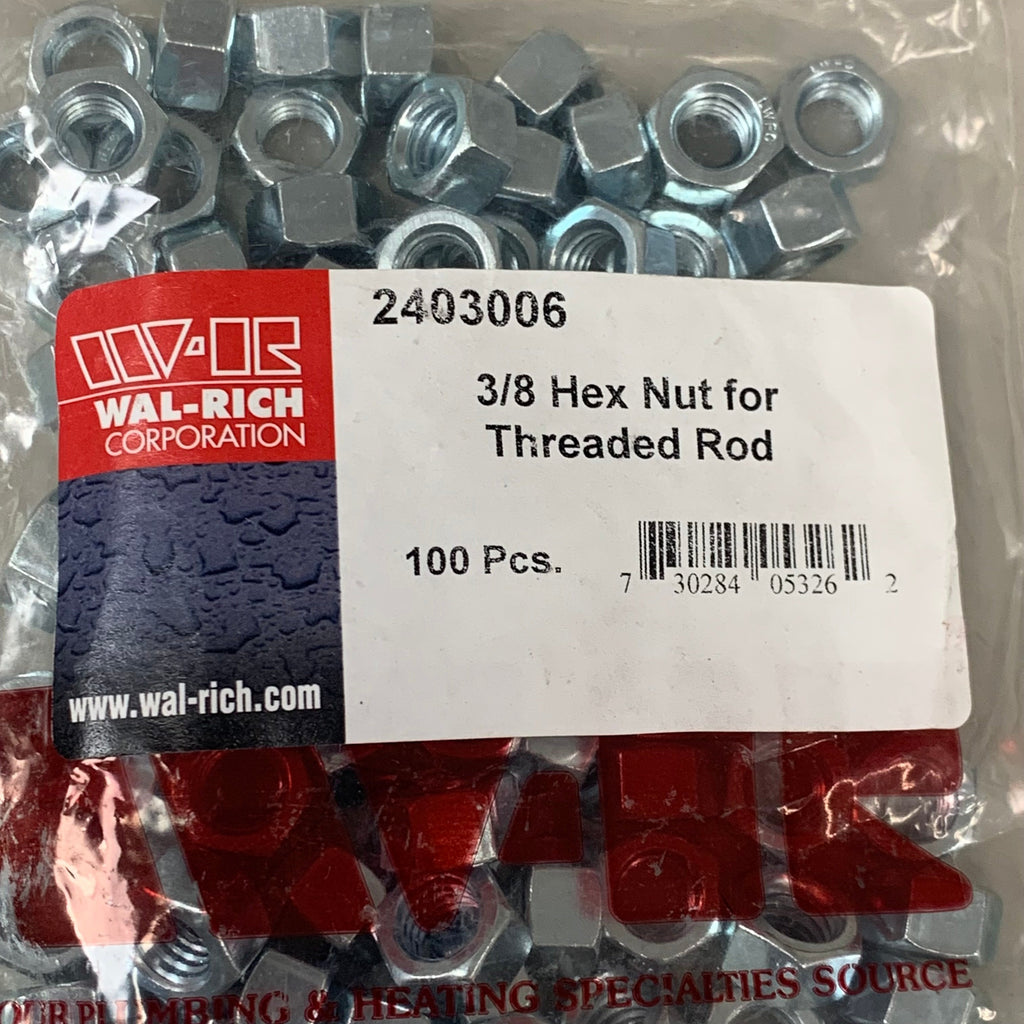 WAL-RICH CORPORATION (1000 PACK) Steel Hex Nut For Thread Rod  3/8" 2403006