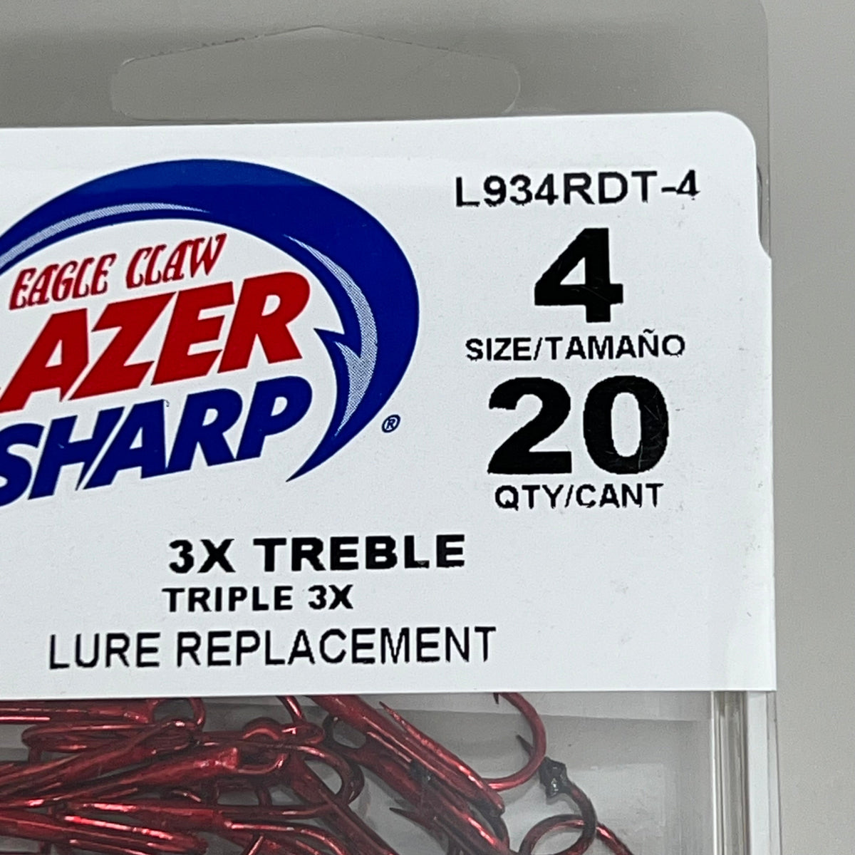 EAGLE CLAW(2 PACK) 3X Treble Regular Shank Round Bend Hook Red #4 20pc L934RDT-4