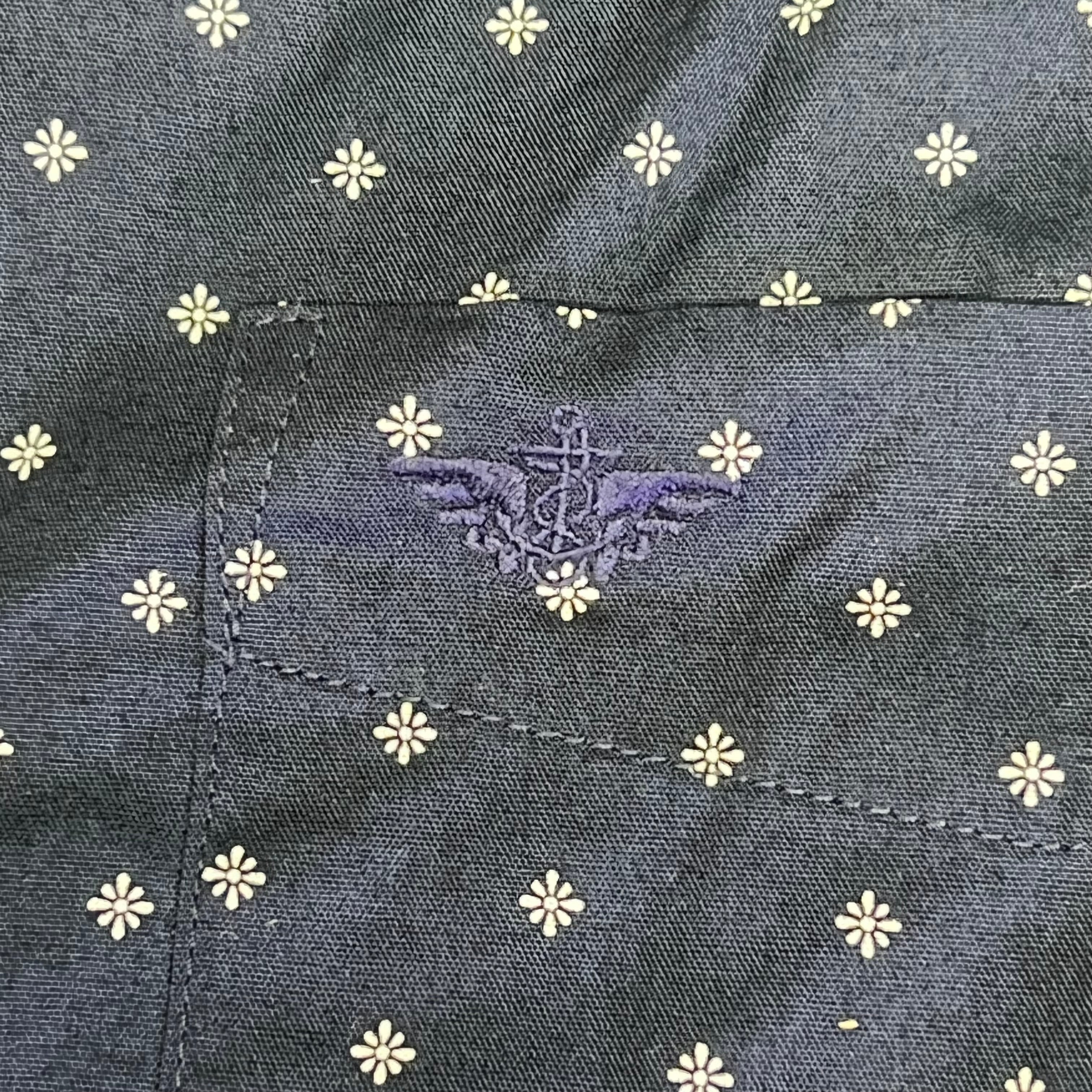 DOCKERS Stain Defender Button Up Shirt Daisy Pattern Men's Sz XL Navy Blue