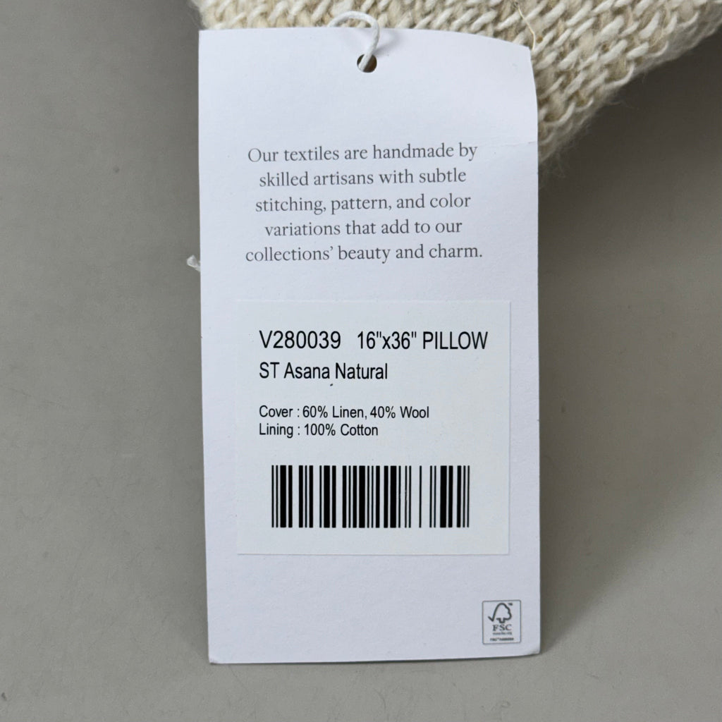 VILLA 16"x36" ST Asana Decorative Throw Pillow in Natural