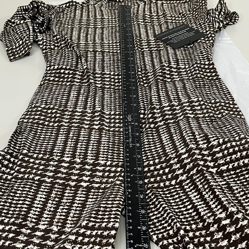 NORMA KAMALI Sleeve Open Back Catsuit Footsie Women's Sz M/38 Chocolate Plaid