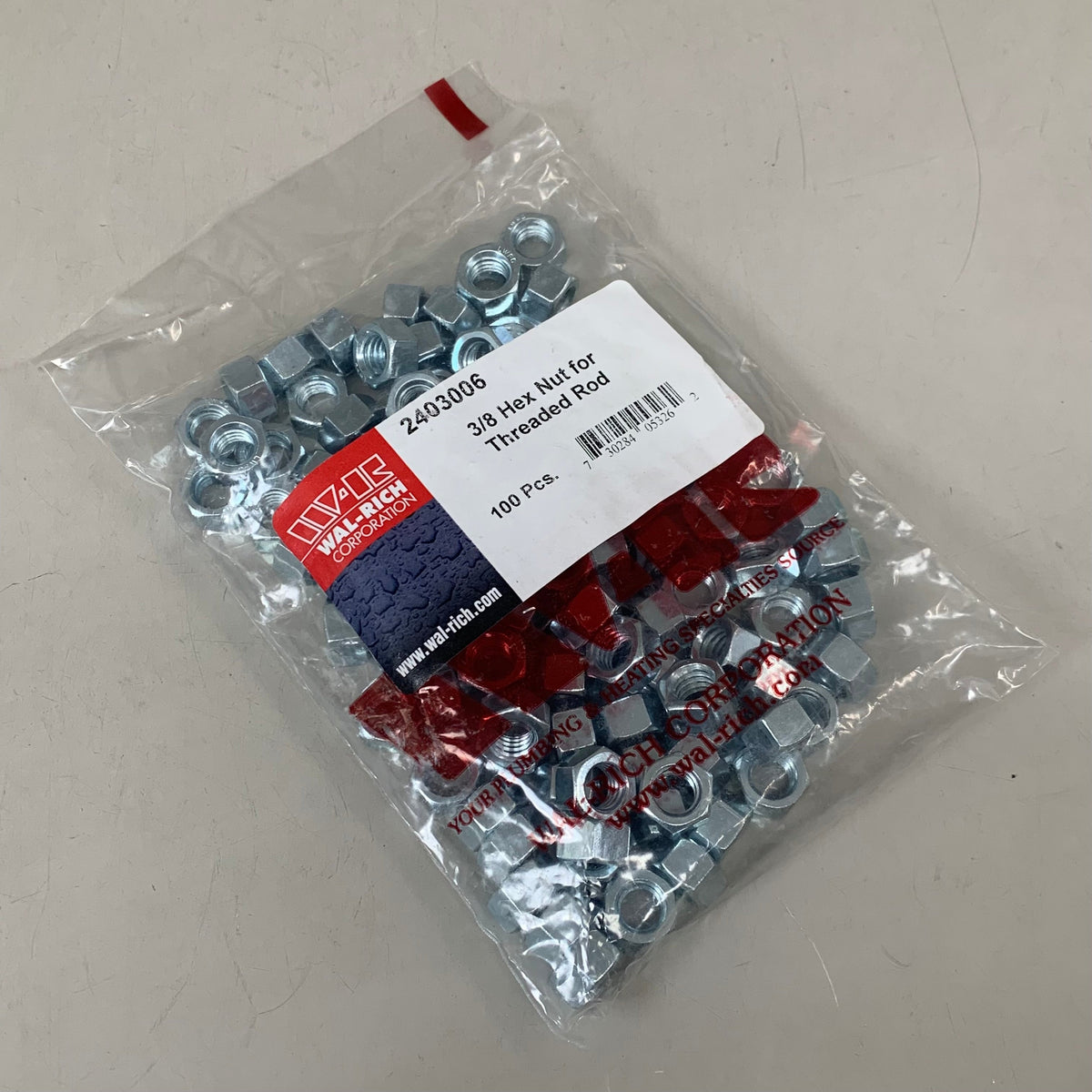 WAL-RICH CORPORATION (1000 PACK) Steel Hex Nut For Thread Rod  3/8" 2403006
