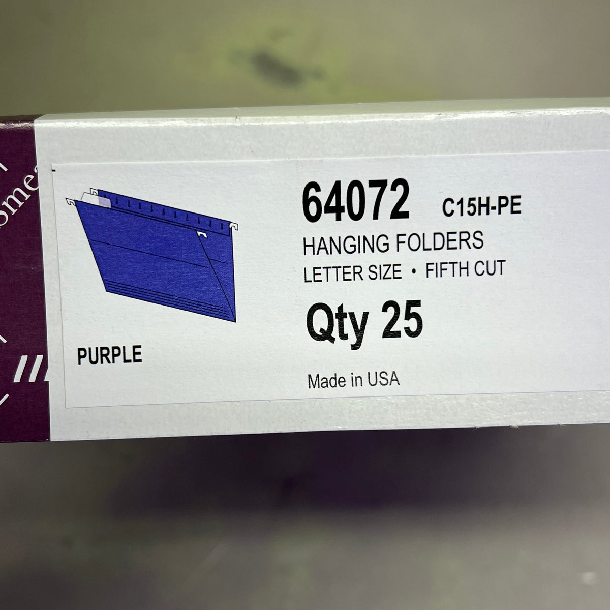 SMEAD (25 PACK) Hanging File Folders Letter Sz 1/5 Cut Tabs Purple 64072