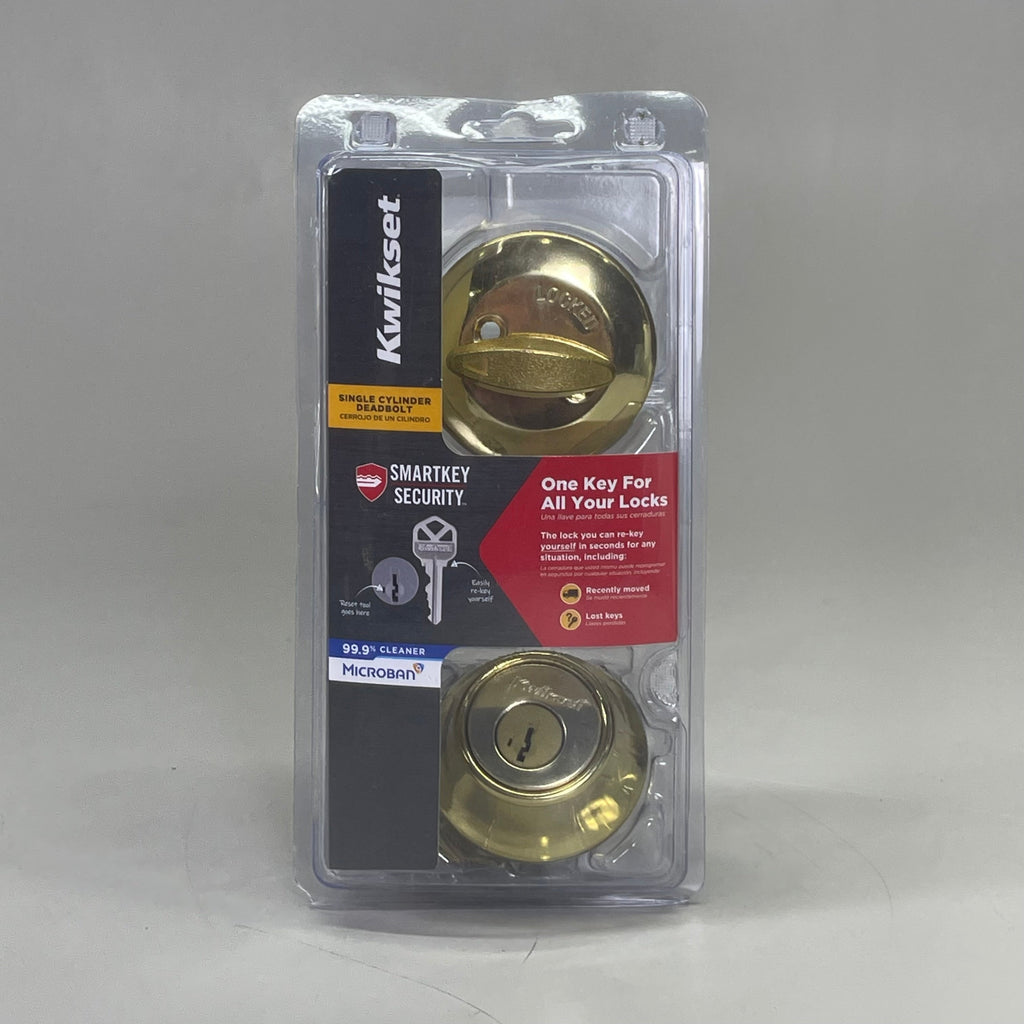KWIKSET SmartKey Security Polished Brass Single Cylinder Deadbolt 96600-747