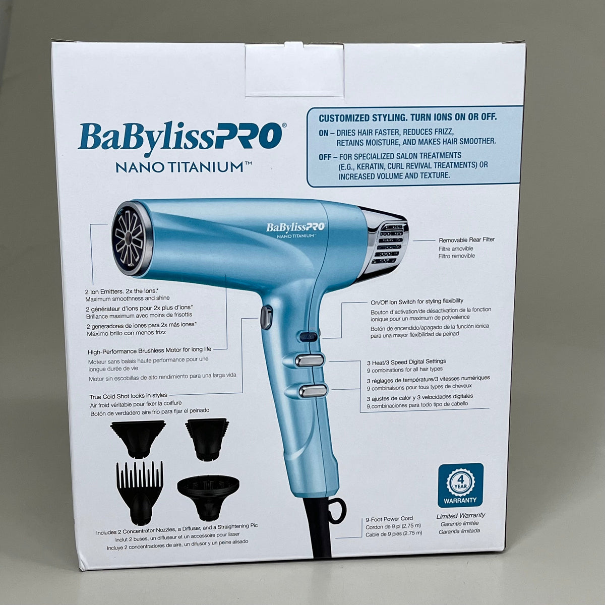 BaBylissPRO Nano Titanium Professional 1875w Blow Dryer 2X Ion High Performance