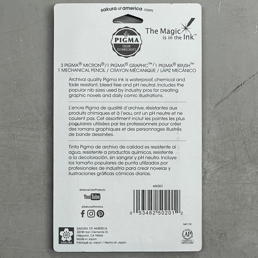 SAKURA (2-PACK) Pigma Micron Manga-Comic Pro Pens .20mm, .35mm, .5mm, 1mm Black 50201