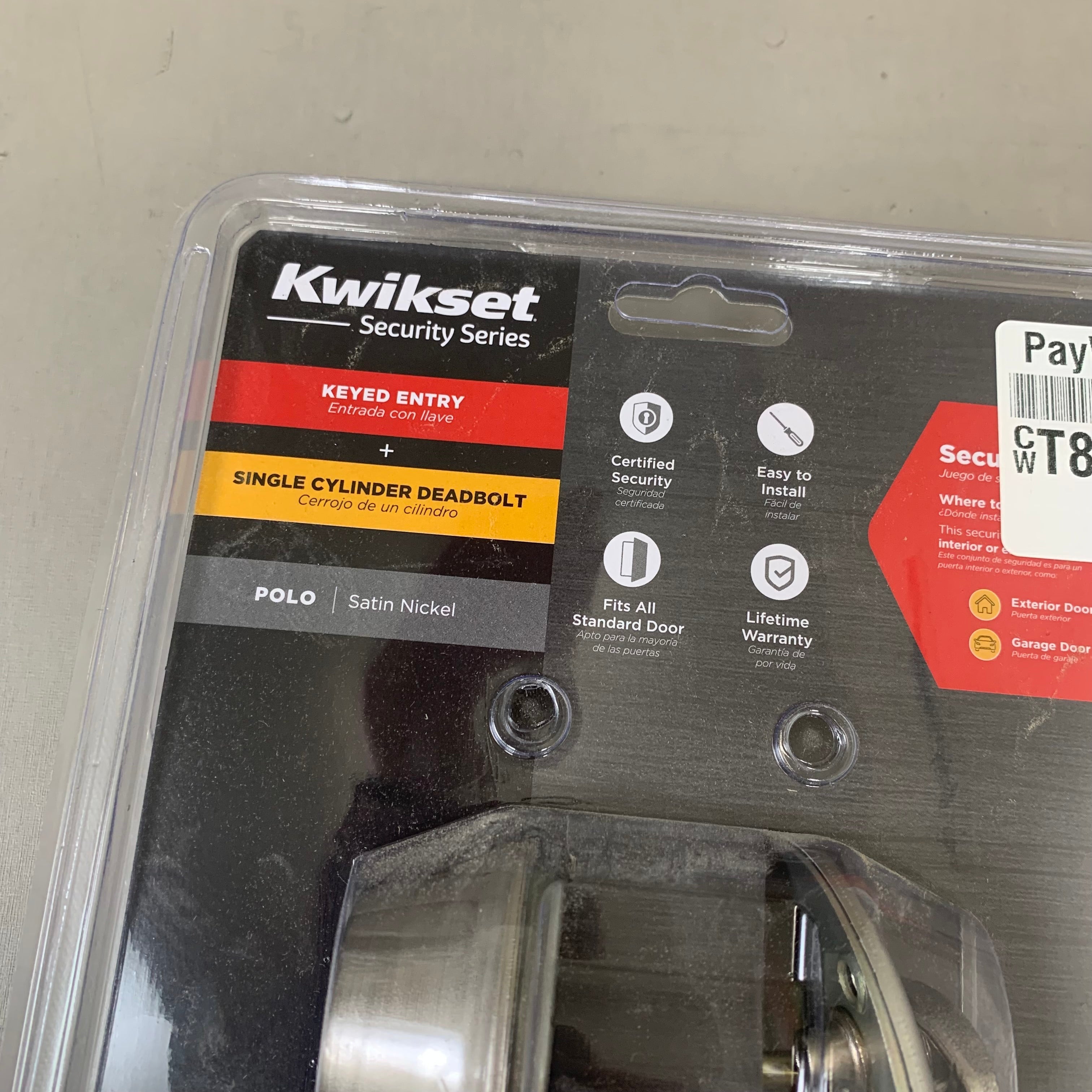 KWIKSET Single Cylinder Deadbolt Keyed Entry Door Knob Combo 2-3/8"x 2-3/4" Silver 96900-320