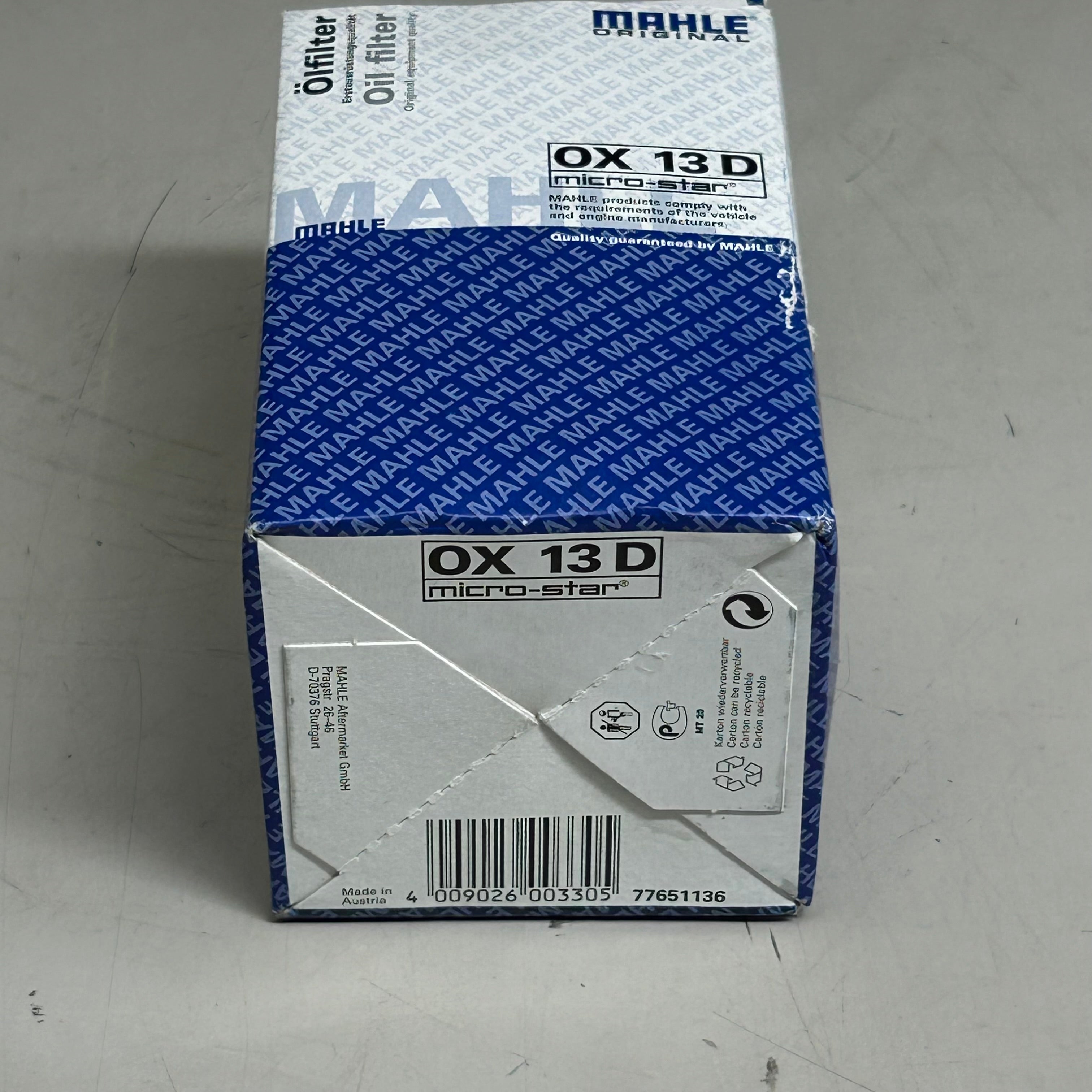 MAHLE Oil Filter Insert Replacement Part For Mercedes-Benz OX13D