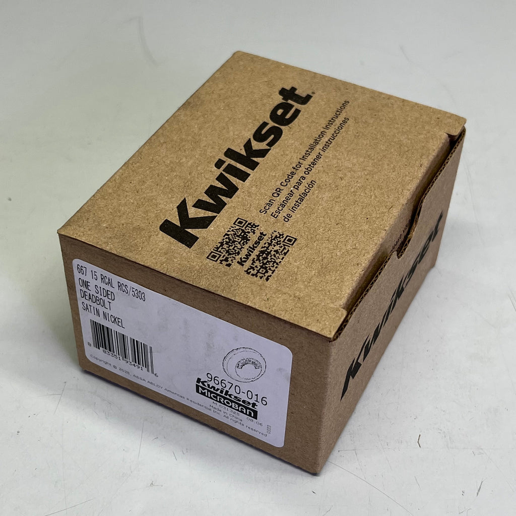 KWIKSET One Sided Deadbolt 667 15 RCAL 2 3/8" Backset Satin Nickel 96670-016