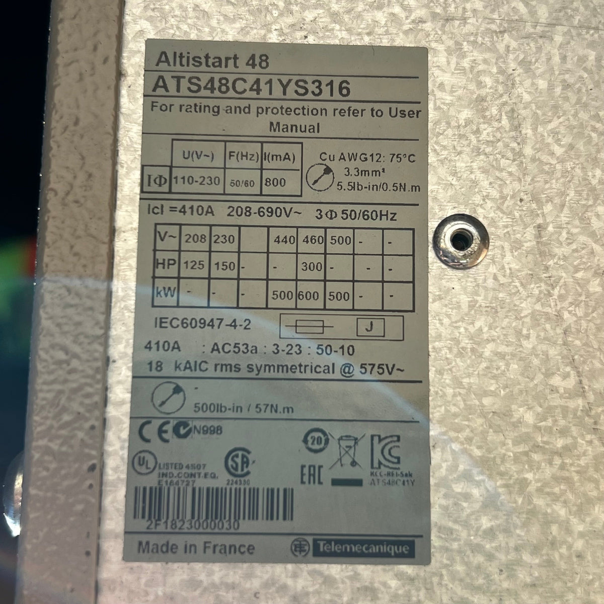 SCHNEIDER ELECTRIC Soft Starter Sz 26.5” H x 16” Lx11.5” W ATS48CC1YS316