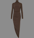 NORMA KAMALI Turtle Neck Ruched Side Drape Gown Unlined Women's S/36 Chocolate