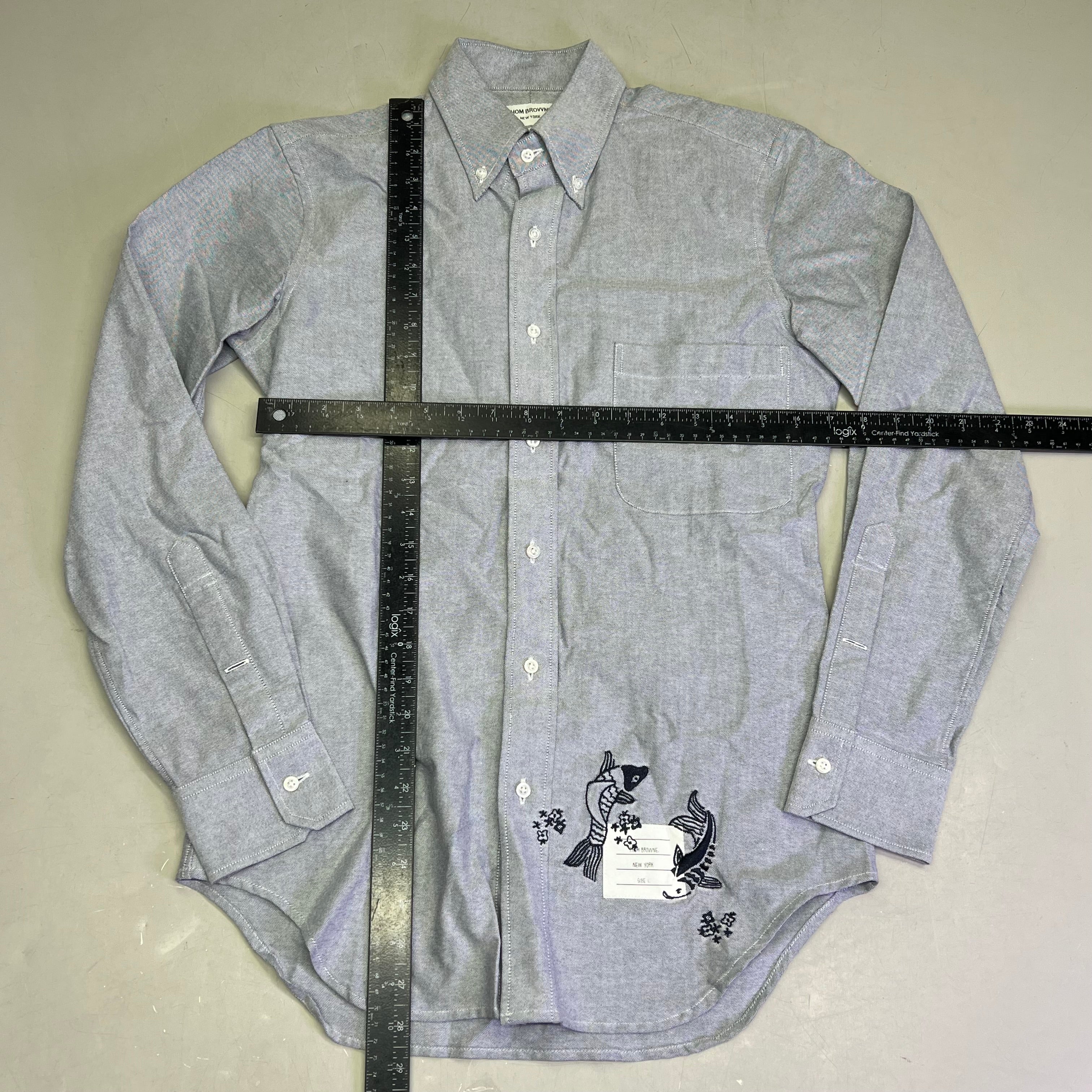 THOM BROWNE Embroidered Koi Fish Button Up Shirt Designer Sz 1  Blue (Pre-Owned)