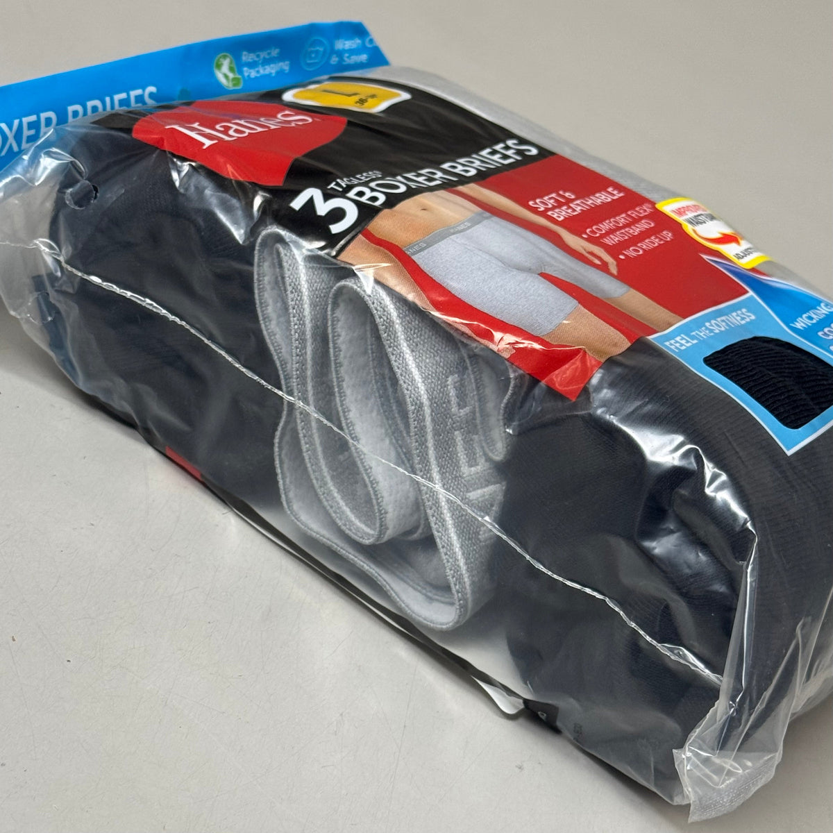 HANES (3 PACK) Men's Cool Comfort Boxer Briefs Sz L 36"-38" Black/Grey 2349A3