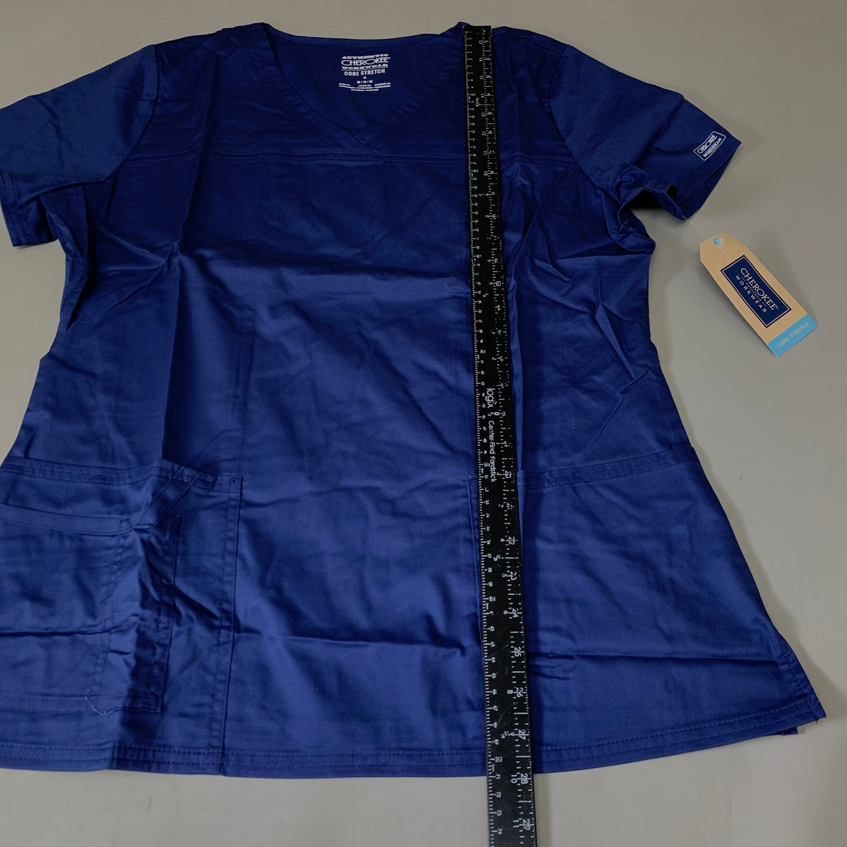 CHEROKEE Modern Classic Scrubs Top Core Stretch Women's SZ M Navy 4727