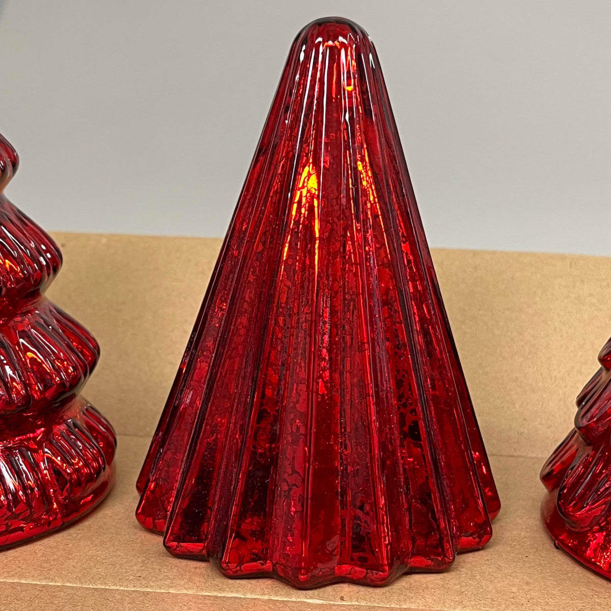(Set of 3) Box Of Red Mercury Glass Lighted Christmas Trees
