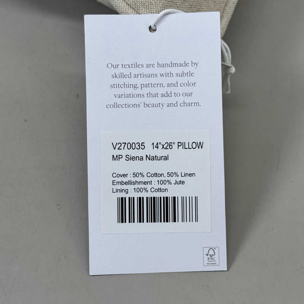 VILLA 14"x26" MP Siena Throw Decorative Pillow Natural