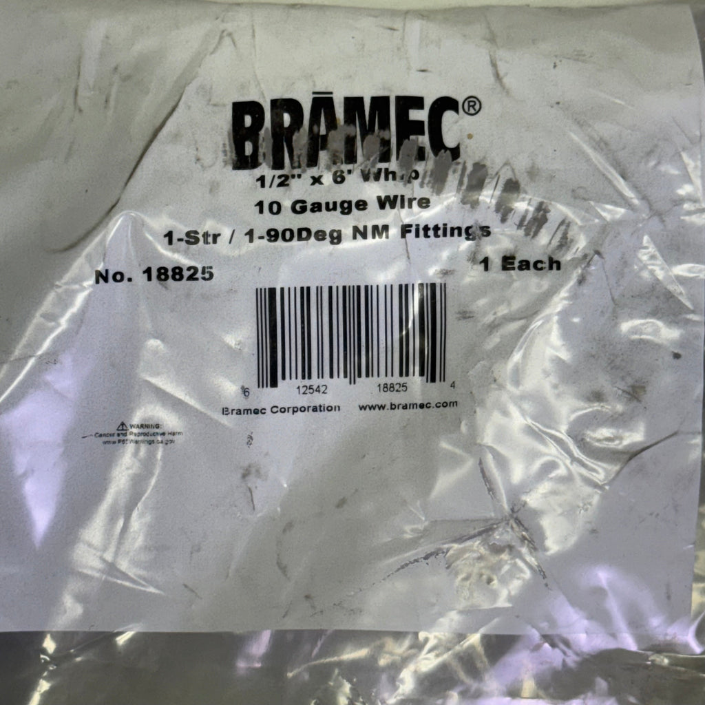 BRAMEC 10 Gauge Wire 1-Str/1-90Deg NM Fittings 1/2" x 6'  Grey 18825