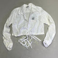 PEITO'S 100% Linen Cropped Long Sleeve Collared Shirt Women's Sz S Solid White