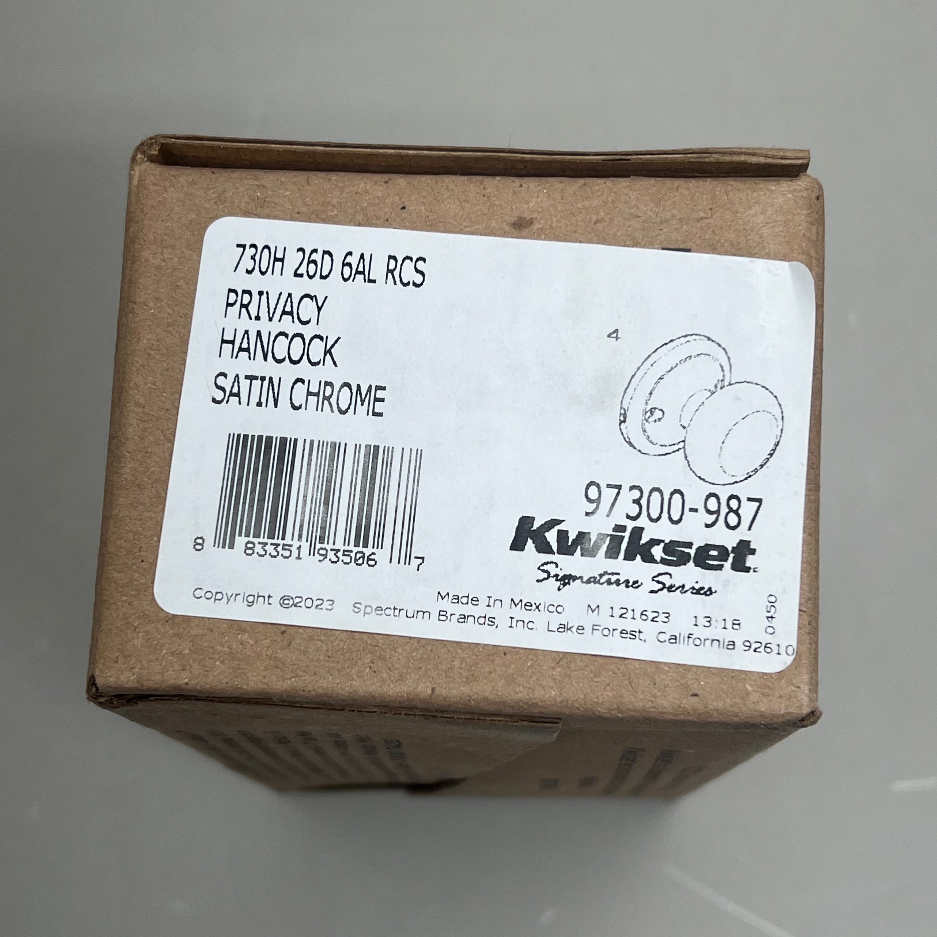 KWIKSET Privacy Hancock Door Knob 730H 26D Satin Chrome 97300987