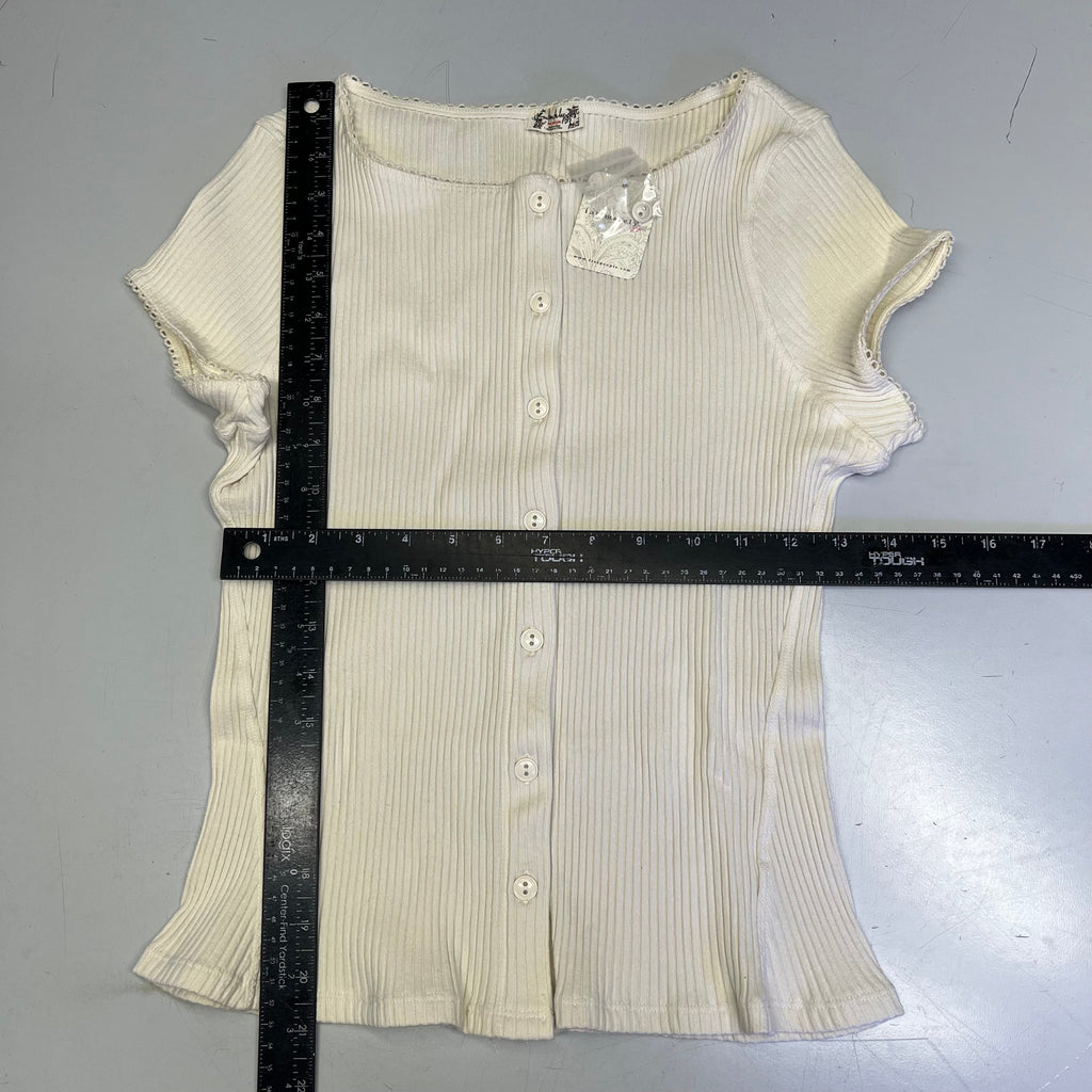 FREE PEOPLE Ribbed Cap Sleeve Most Wanted Cardi Women's Sz L Ivory 92736032