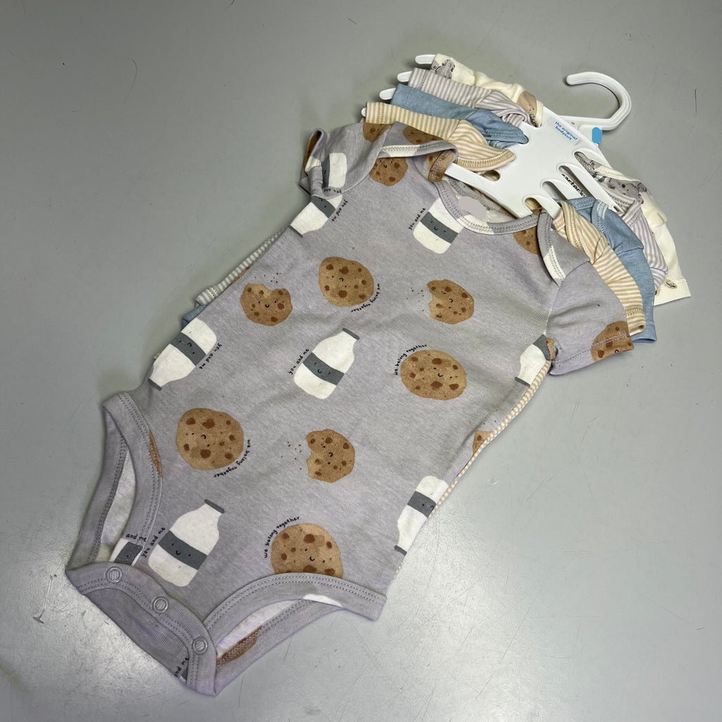 CARTERS (5 PIECE SET) Milk & Cookie - Animal Bodysuit Baby Boys Sz 3M Blue/White