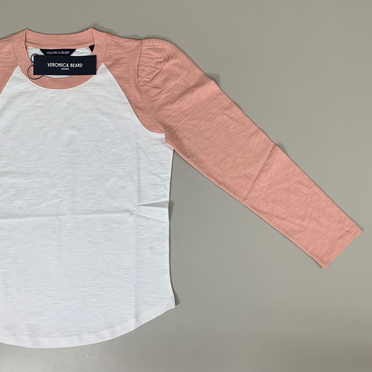 VERONICA BEARD Jeans Women's Mason Baseball Tee Sz-S Rosebloom/White
