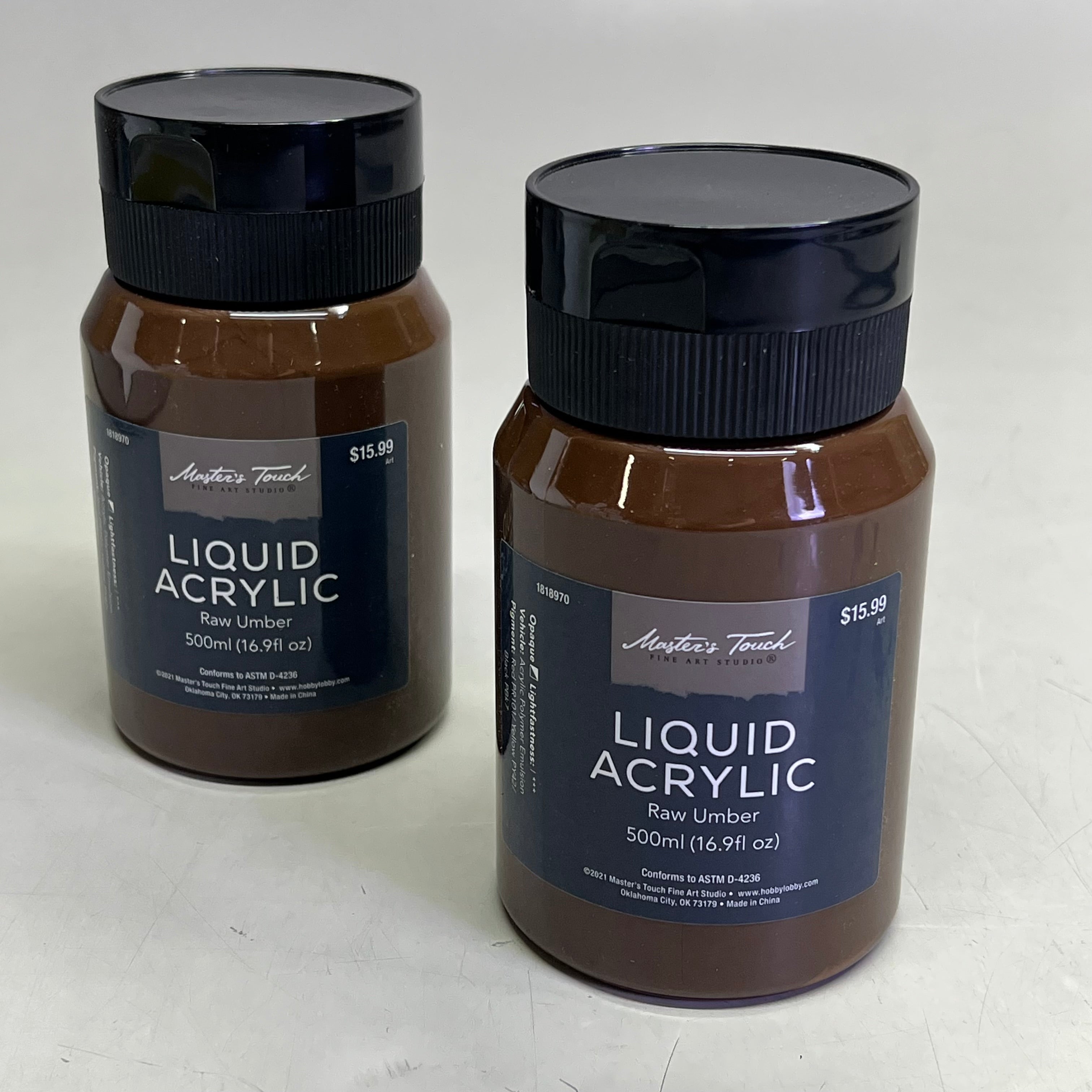 MASTERS TOUCH (2 PACK) Liquid Acrylic Artist Paint 16.9 Fl Oz Raw Umber 1818970