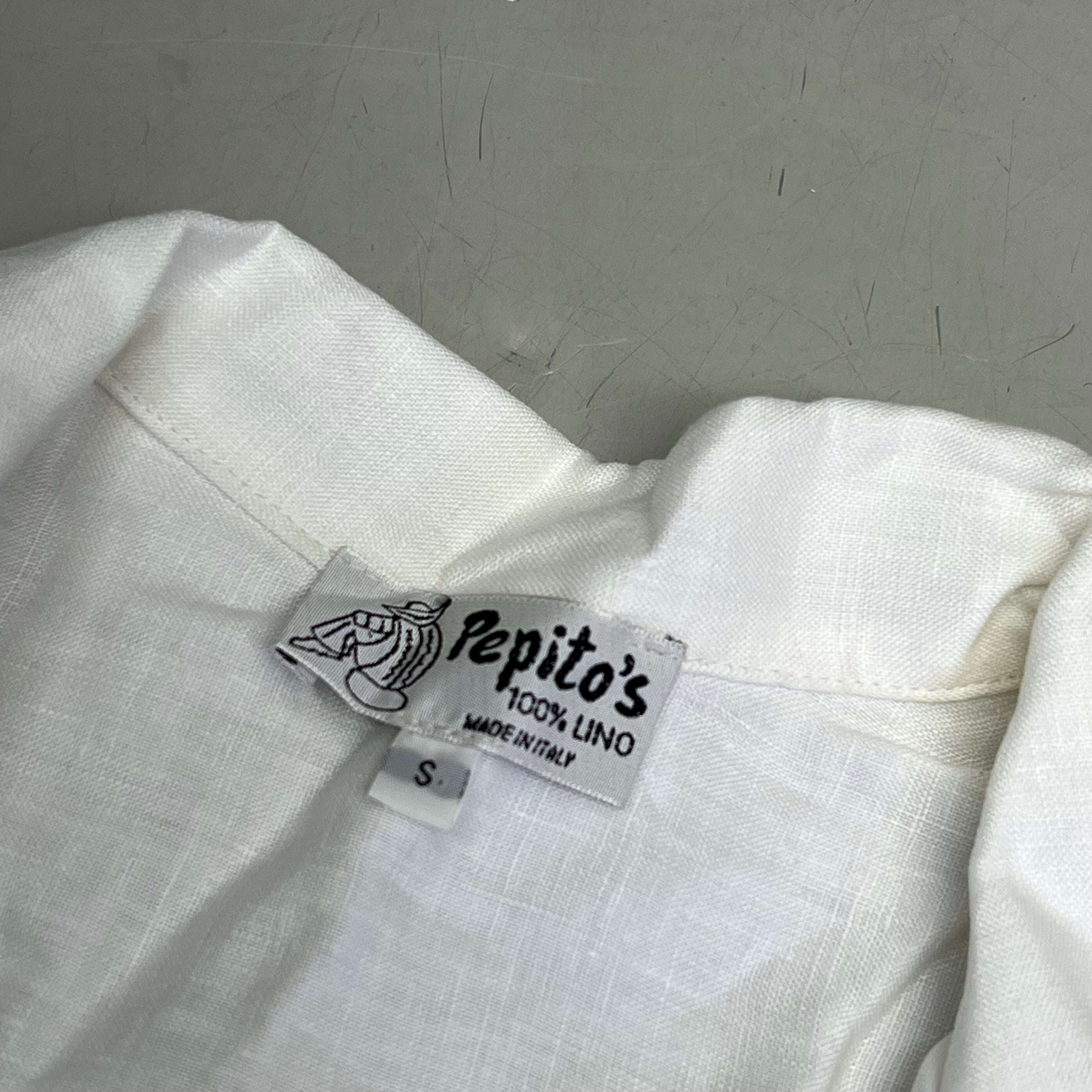 PEITO'S 100% Linen Cropped Long Sleeve Collared Shirt Women's Sz S Solid White