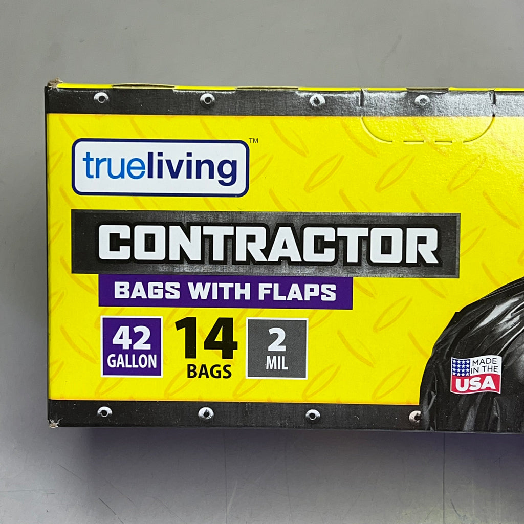 ZA@ TRUE LIVING (2 BOX, 14 BAGS EACH) Contractor Bags W/ Flaps 42 Gal Black H0199