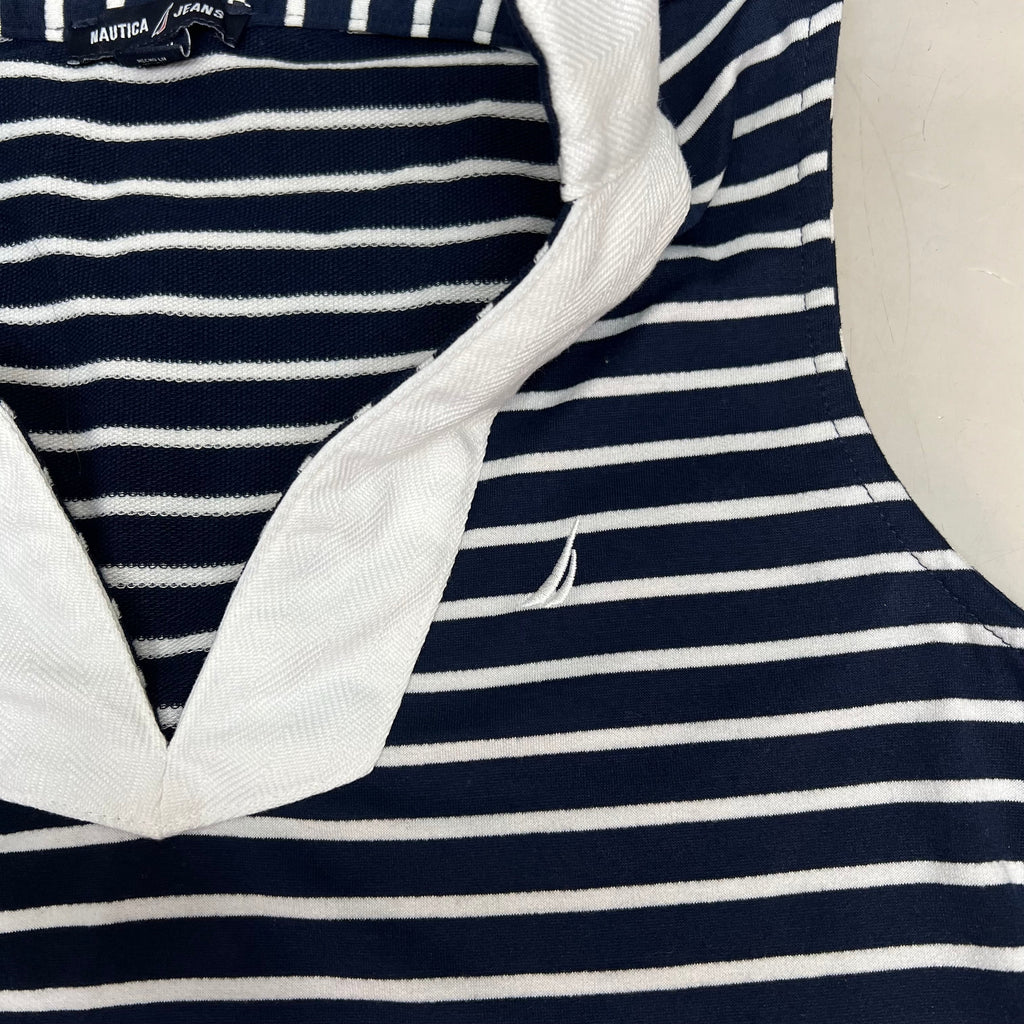 NAUTICA JEANS Tiered Collared Sleeveless Dress Women's Sz M Navy Blue/White