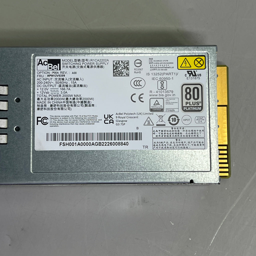 ACBEL Switching Power Supply 80 Plus Platinum 2000W & Cord R1CA2202A