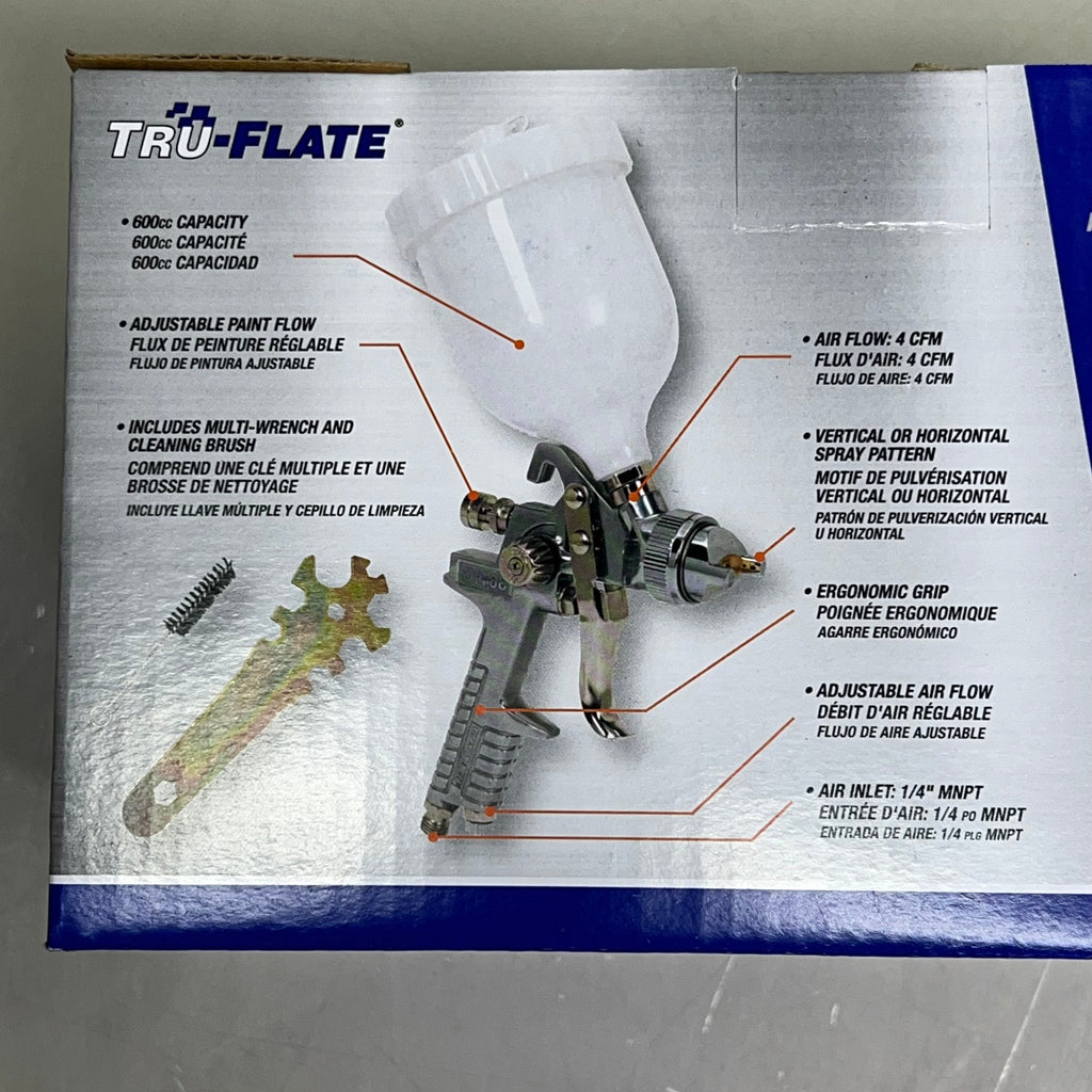 TRU-FLATE Full-Size HVLP Spray Gun-HF  600cc Hopper Sz Clear/Chrome TRFL25575