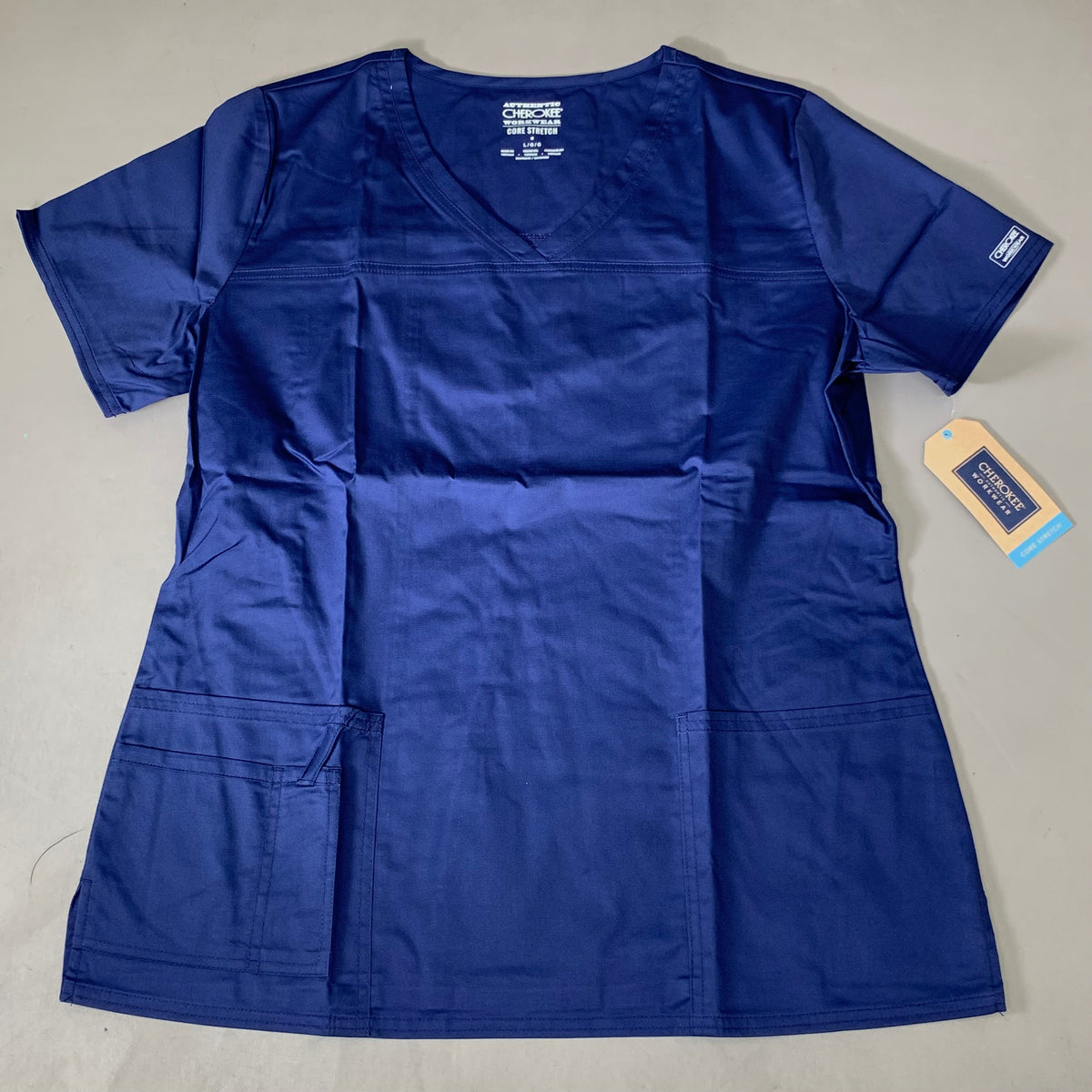 CHEROKEE Modern Classic Scrubs Top Core Stretch Women's SZ L Navy 4727