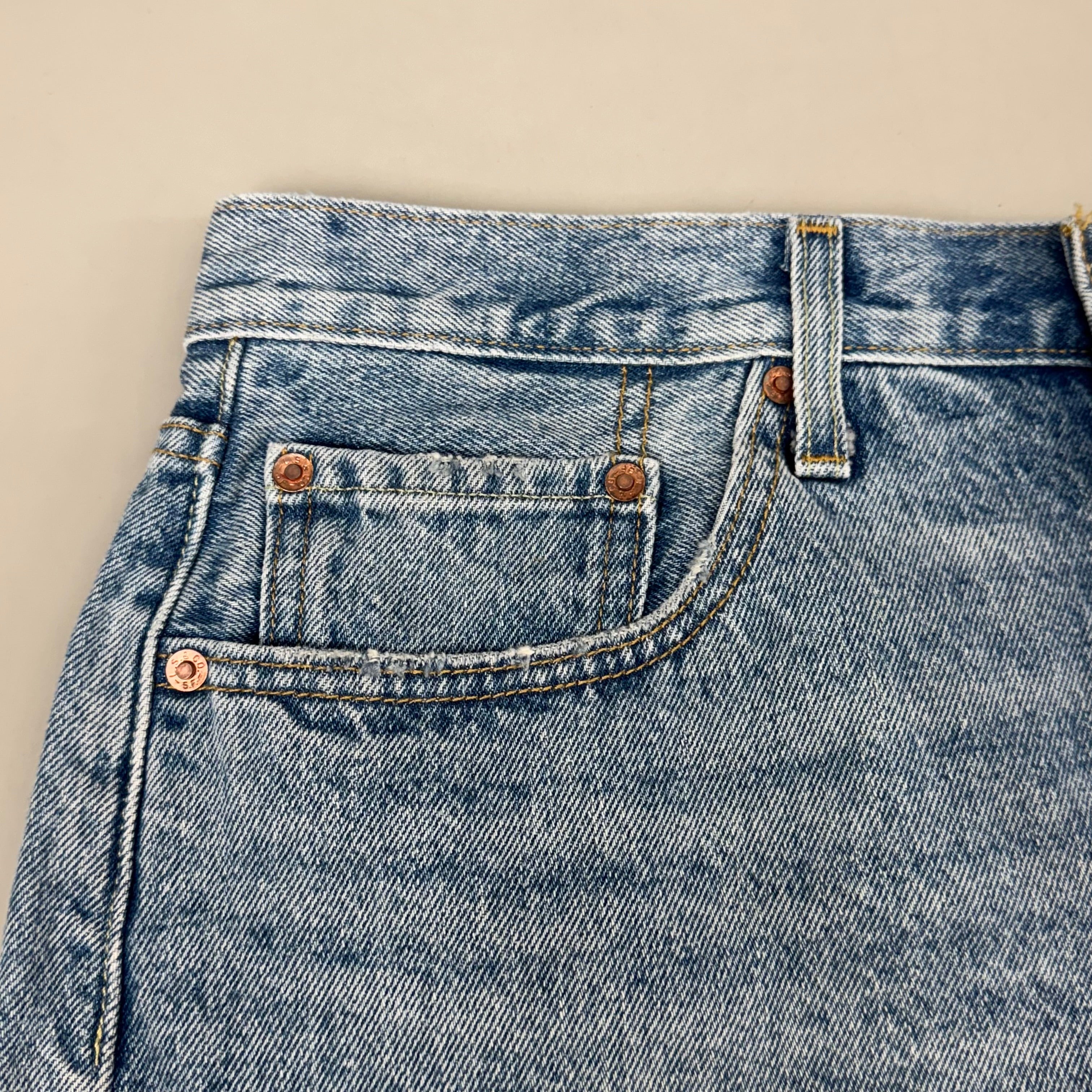 LEVIS 501 Original Fit High Rise Shorts Medium Wash Women's Sz 32 Mega Vibe Blue