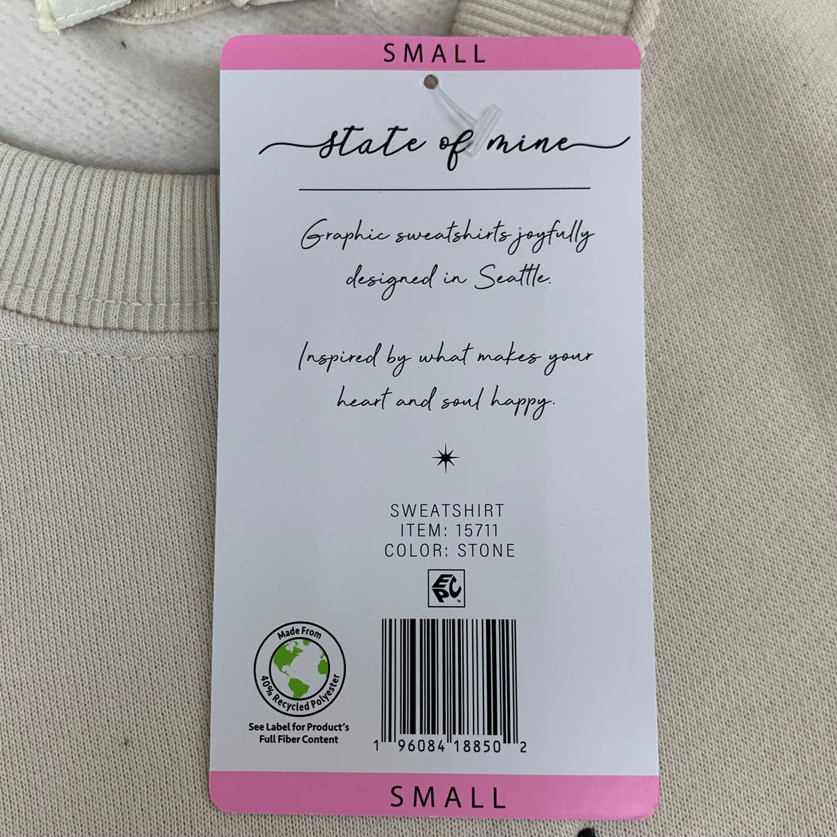 STATE OF MINE Women's Texas Lone Star State Sweatshirt Sz-Small Stone 15711
