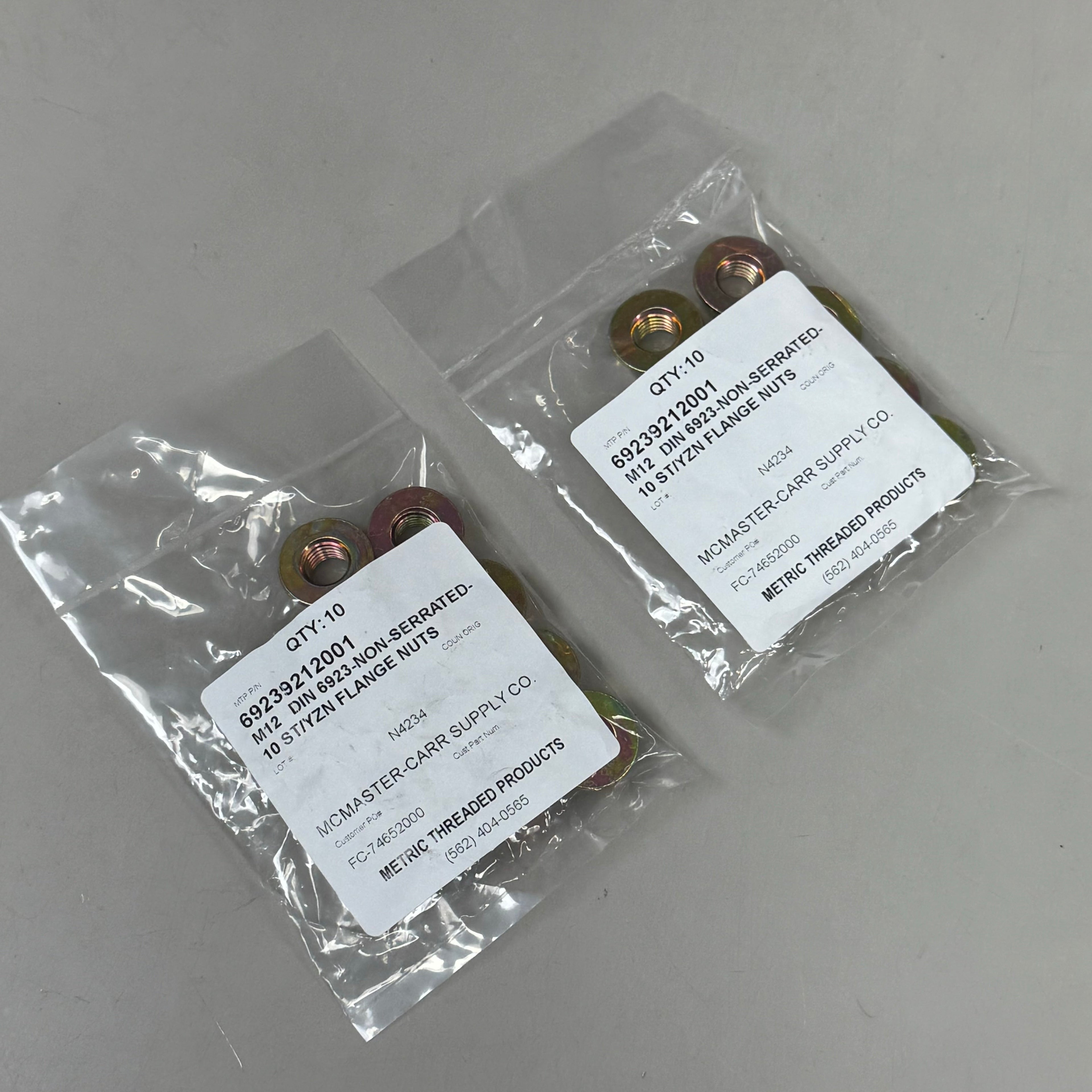 METRIC THREADED PRODUCTS (2 PACK, 10 EACH) M12 DIN 6923 Non Serrated 10 ST/YZN Flange Nuts
