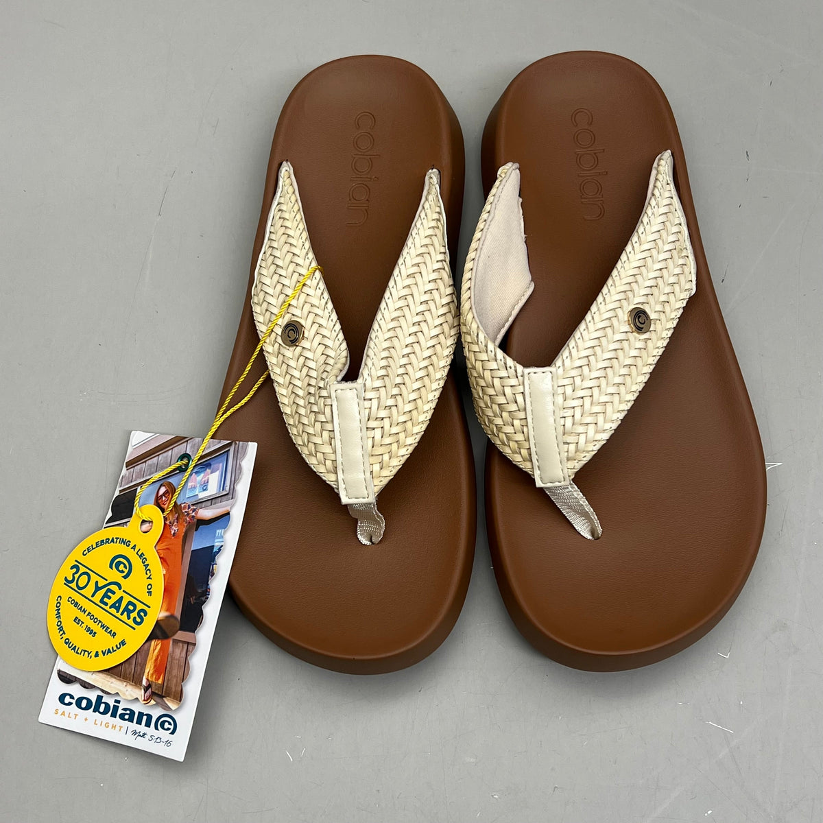COBIAN Palmilla Braided Synthetic Leather Strap Women's Sz 7 EU 37 Cream PAL25-110-7