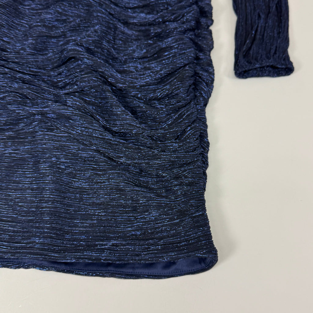 MELANIE LYNE Shimmering Ruched Plisse Dress Women's Sz S Navy/Black 6030103-2180