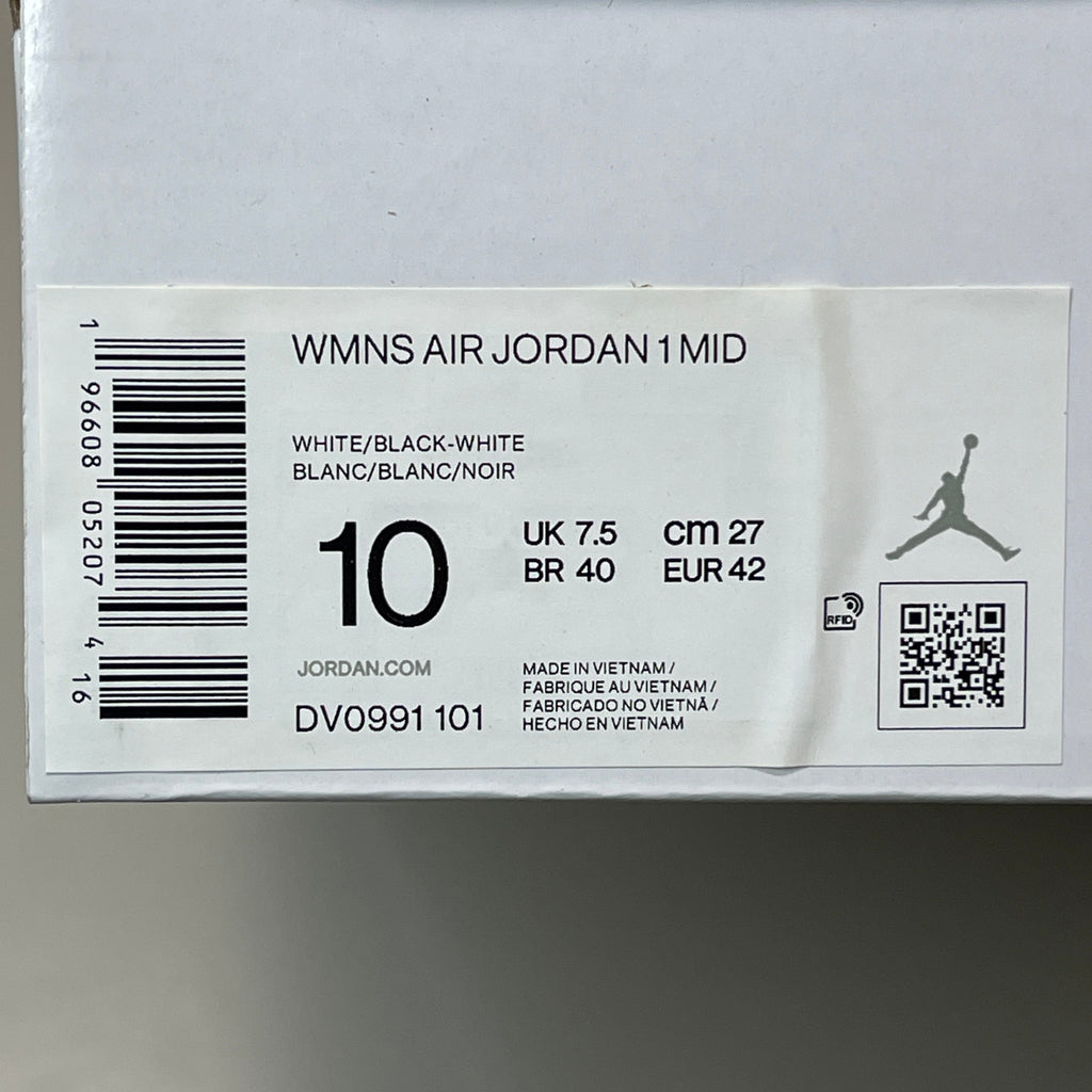 NIKE AIR JORDAN 1 Mid Panda Shoe Women's Sz 10 Black / White DV0991-101 (New)